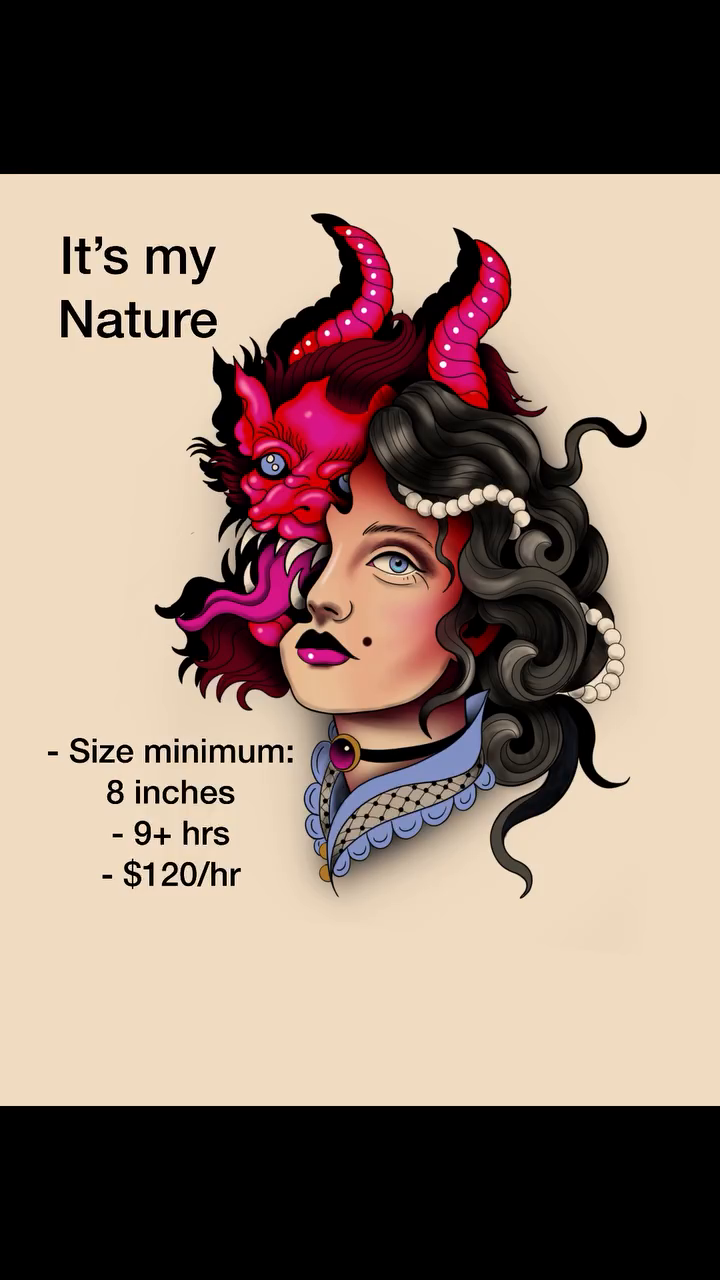 Woman with devil horns and snake neo-traditional tattoo by Lindsey Bendsey