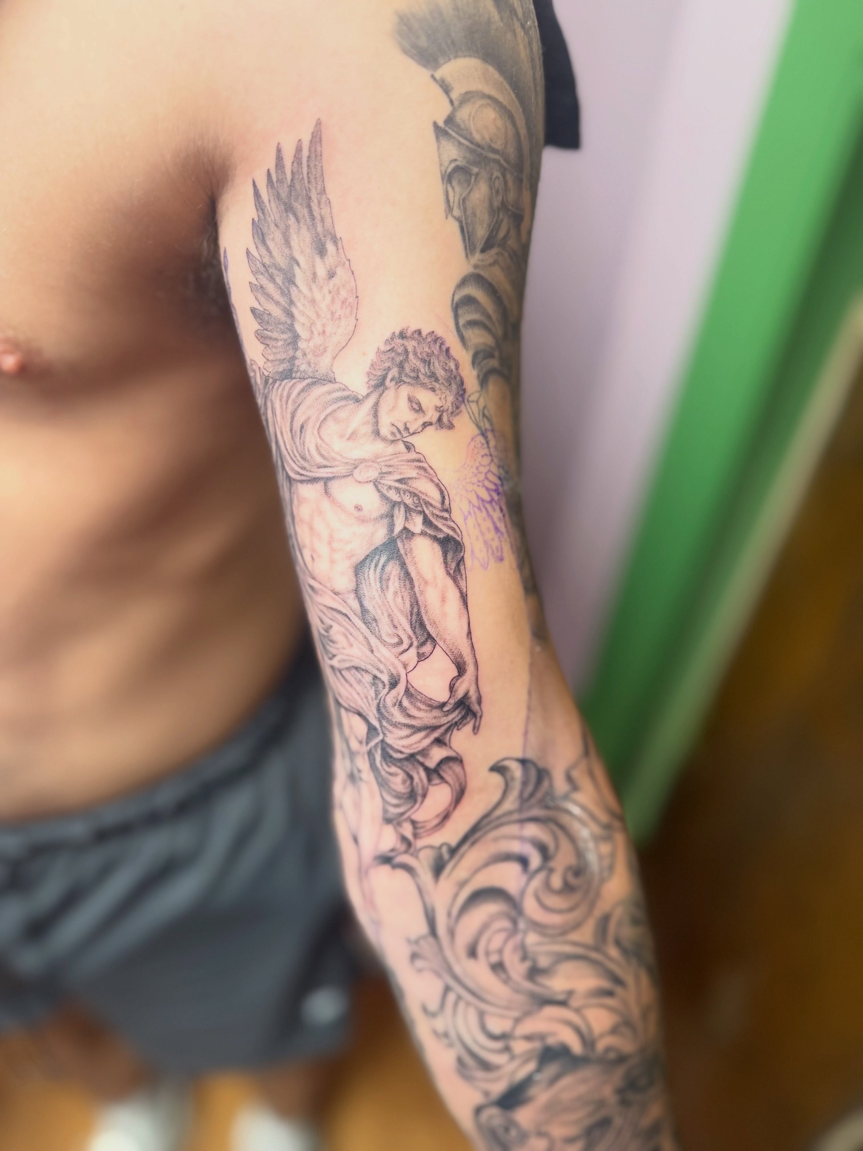 Angel with sword realism tattoo on the forearm by Rebecca (Becca) Ray