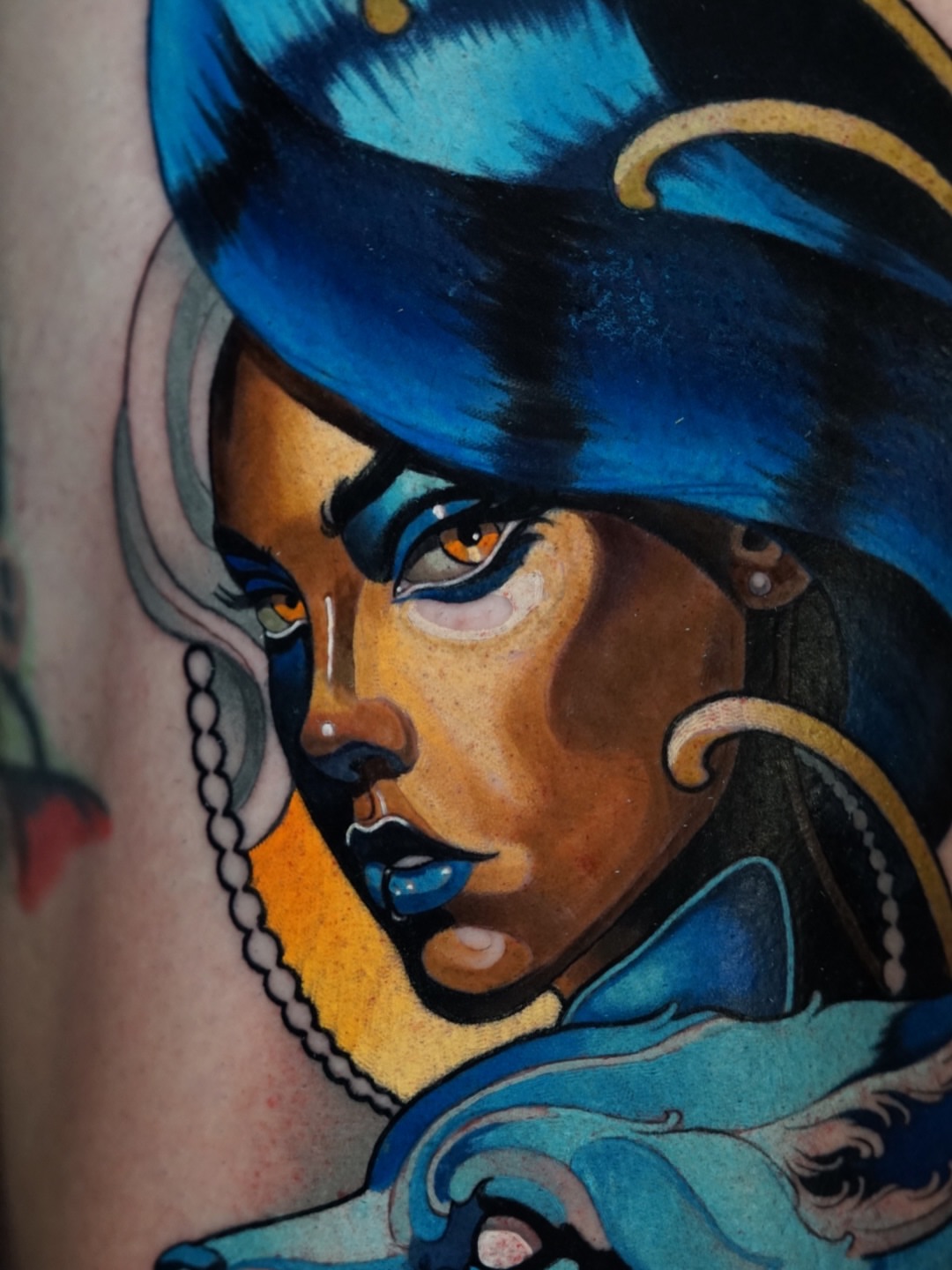 Pirate illustrative tattoo on the forearm by Skyler Miller