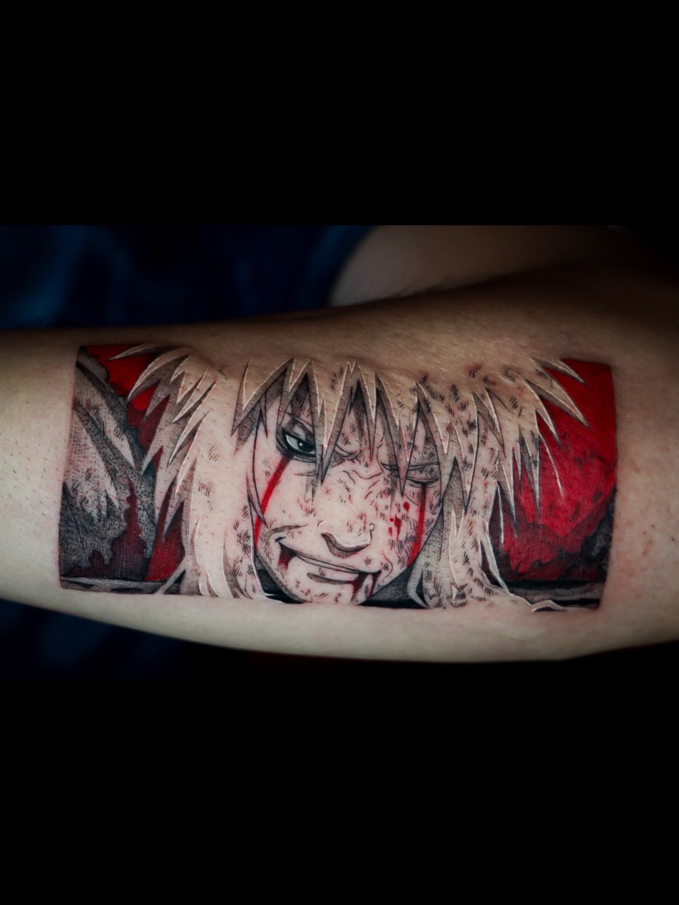Anime character anime tattoo on the forearm by Chris Jang