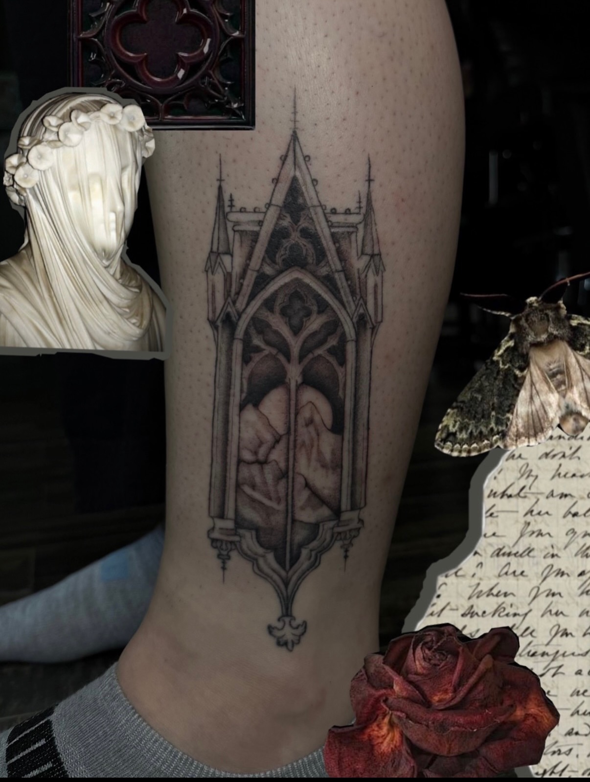 Gothic cathedral realism tattoo on the forearm by chloe🗡️🖤🦇🩸