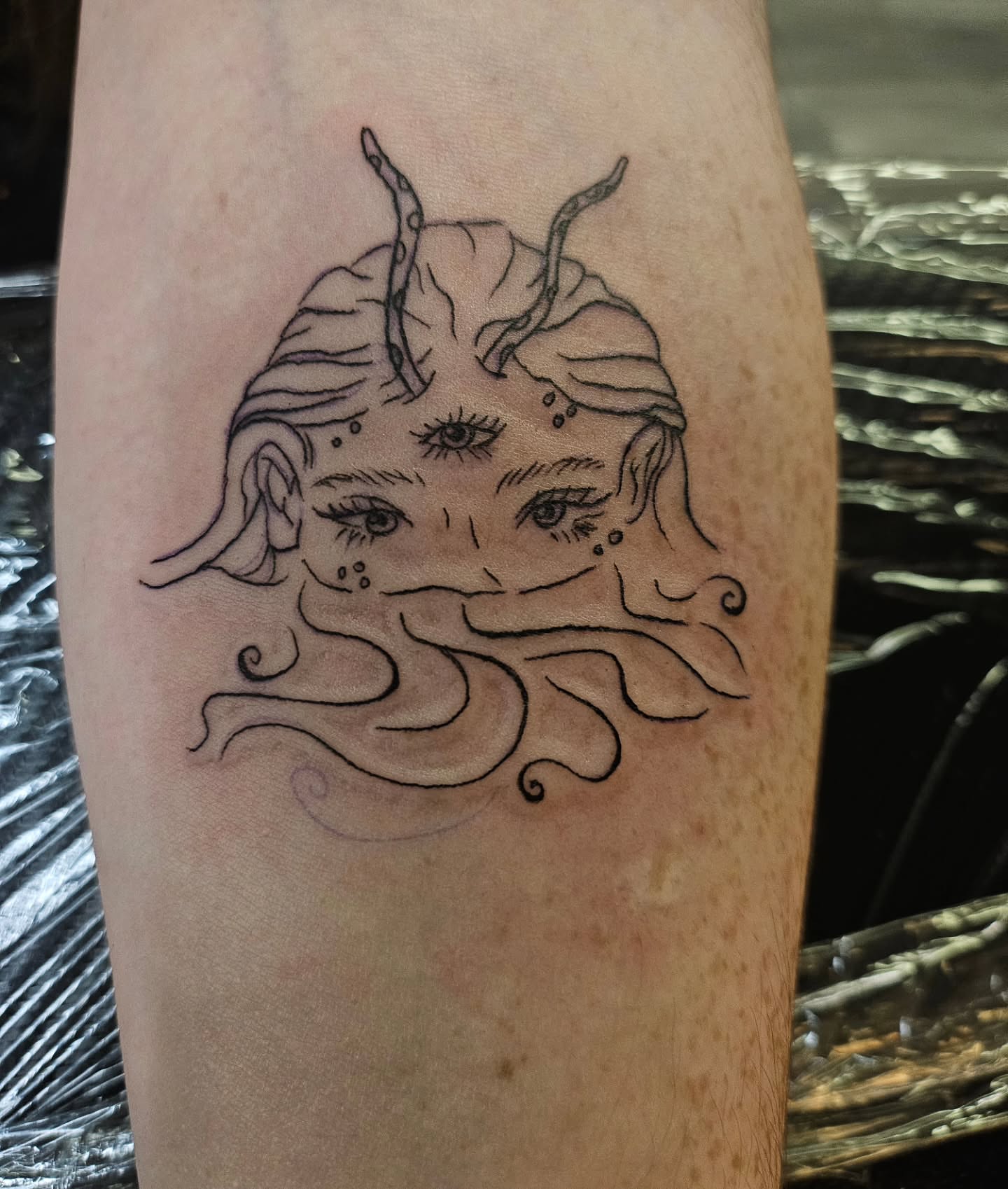 Mythical creature dotwork tattoo on the forearm by ݁˖