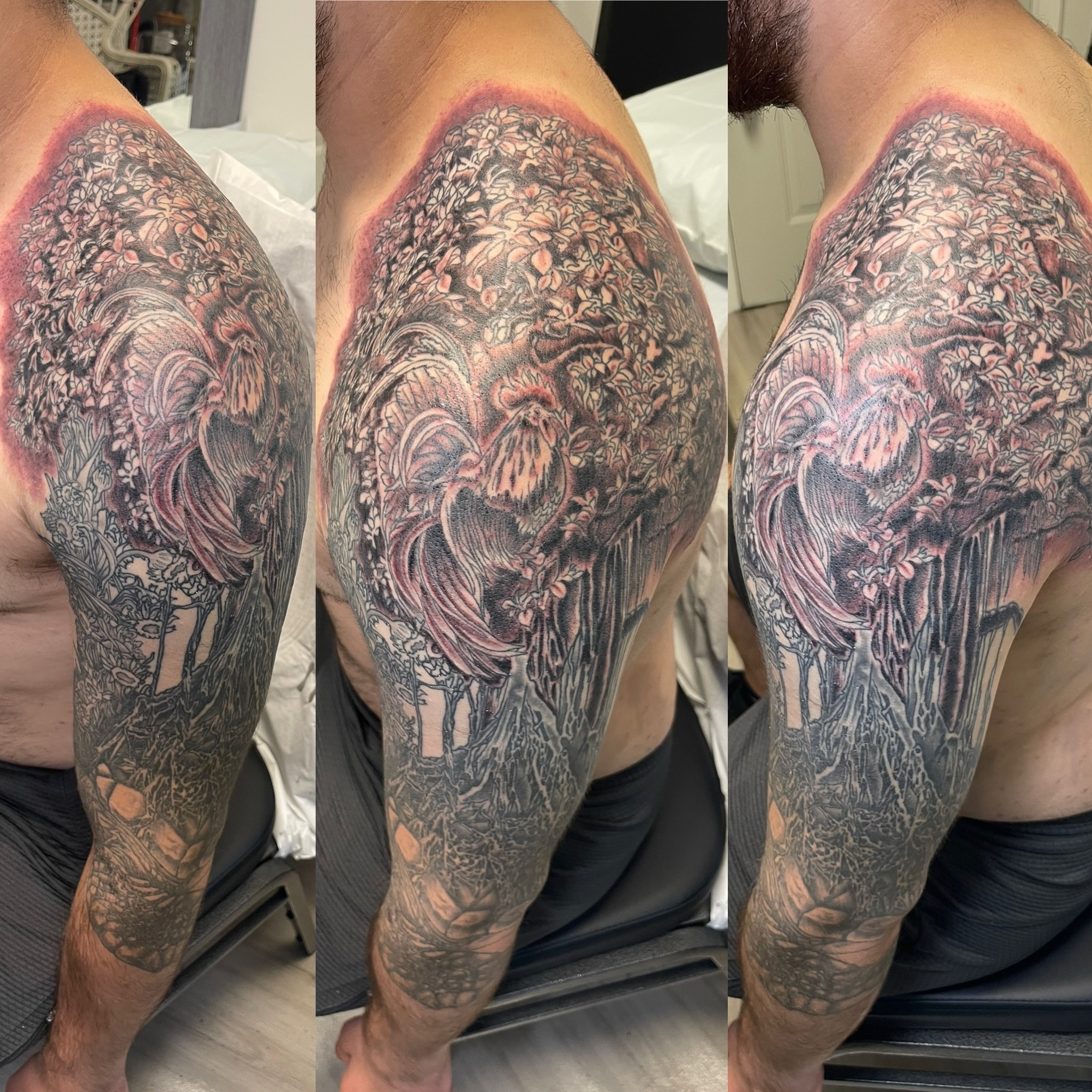 Forest spirit realism tattoo on the upper arm by Ashley Antolin