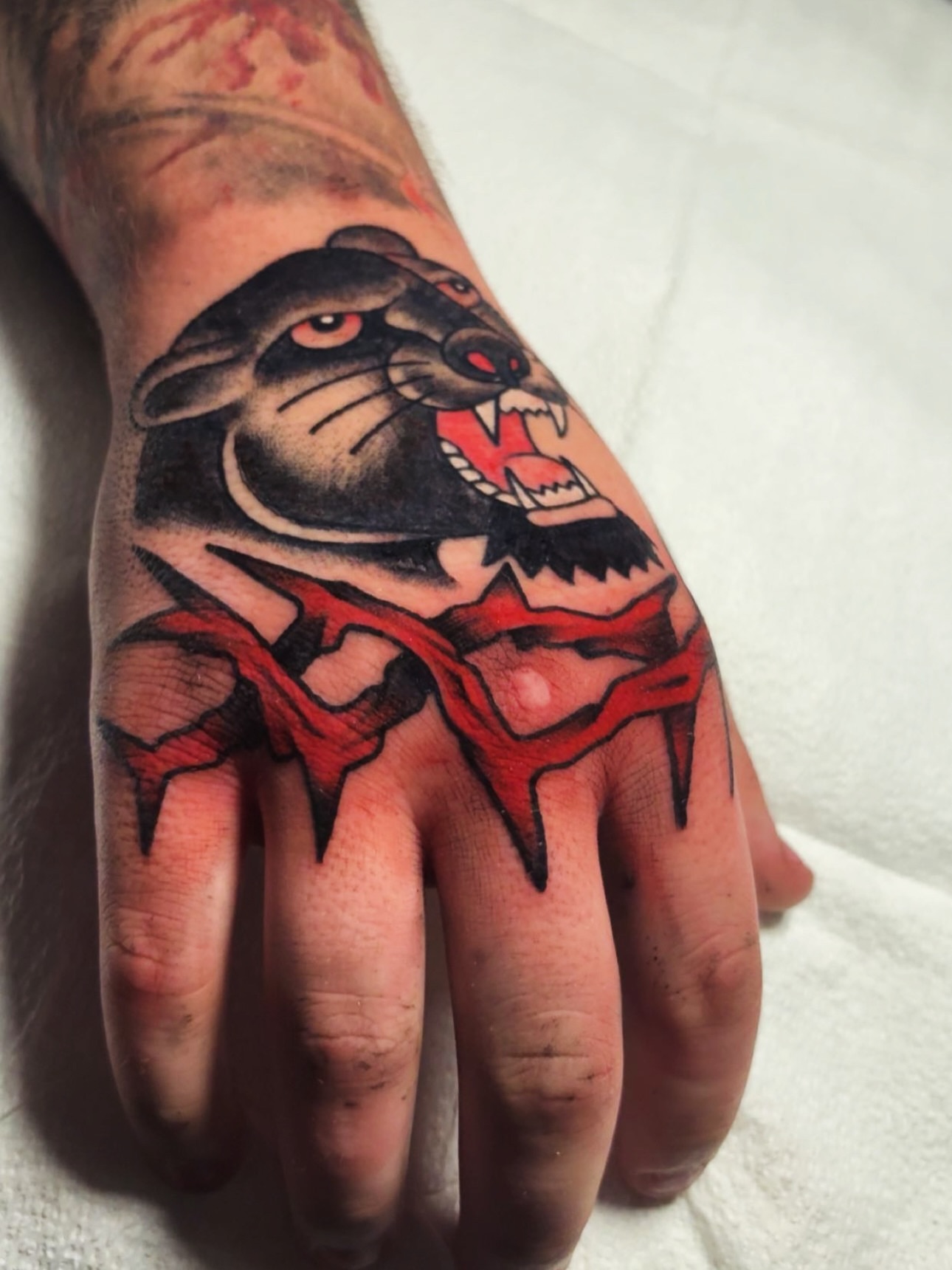 Rat American traditional tattoo on the hand by Chris Prince Jr., Miamisburg, Ohio