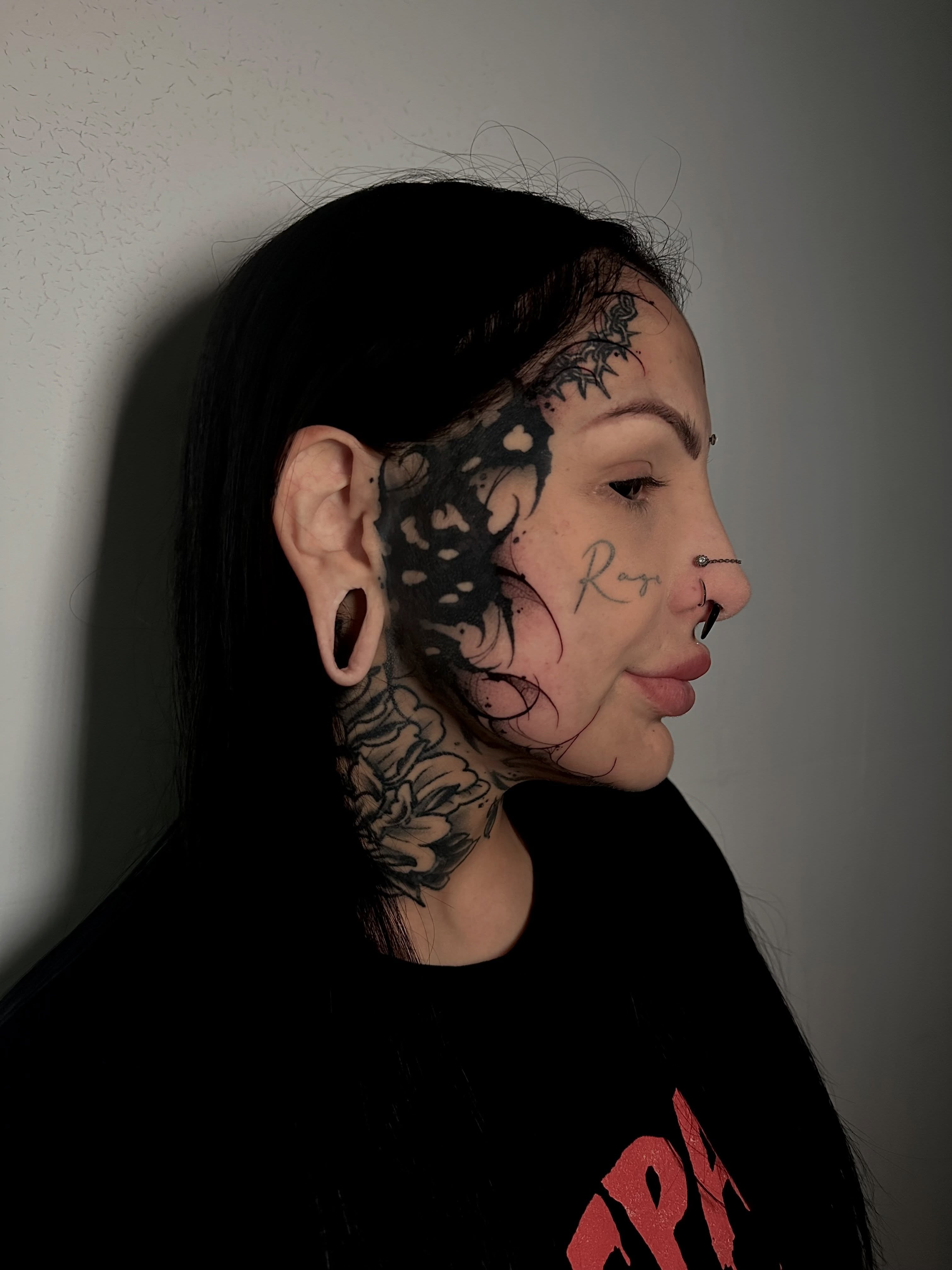 Face tattoo black and grey tattoo by Crystal, Las Vegas, Nevada