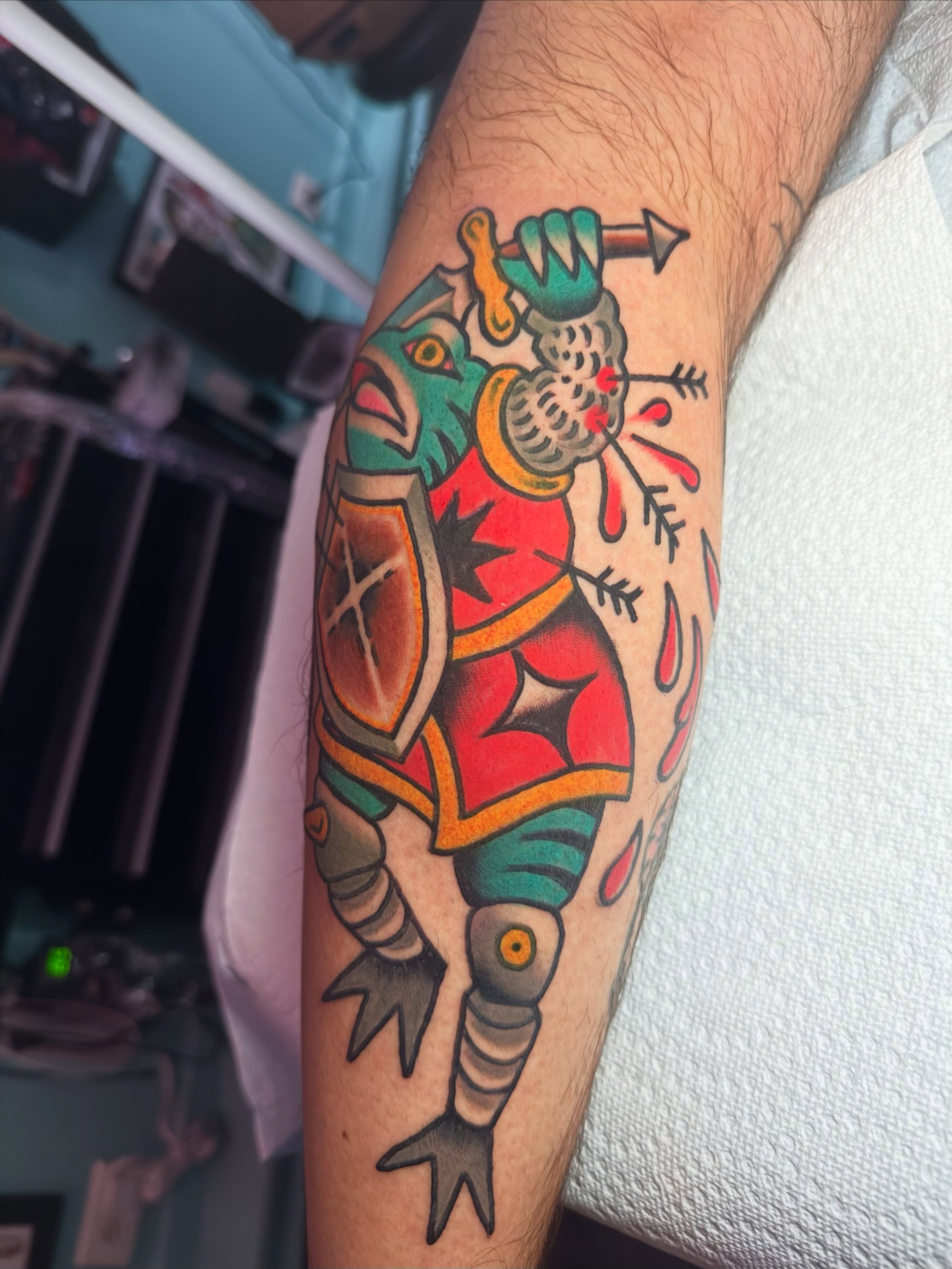 Warrior American traditional tattoo on the forearm by Chris Bishop