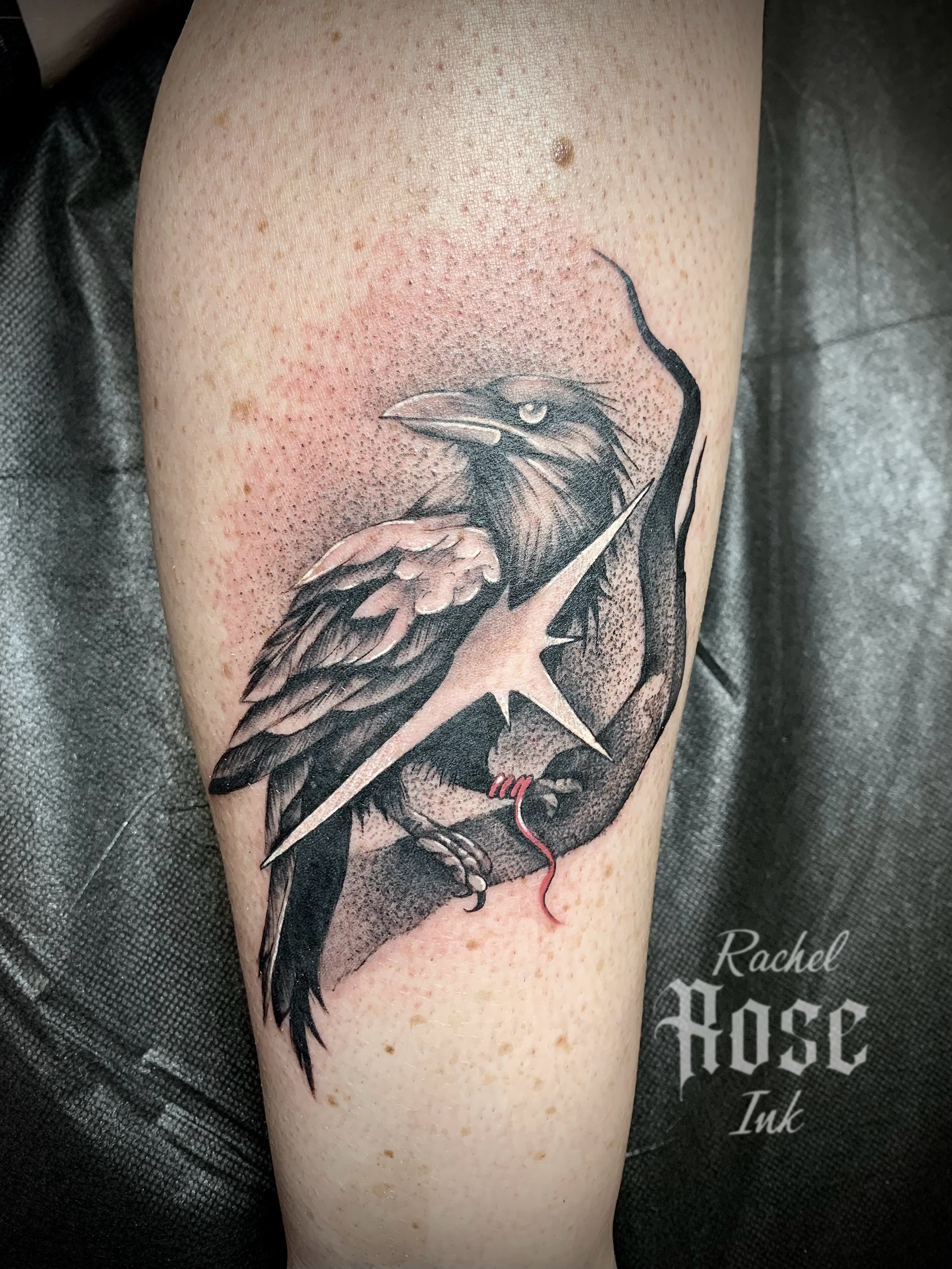 Crow dotwork tattoo on the forearm by 𝑅𝒶𝒸𝒽𝑒𝓁 𝑅𝑜𝓈𝑒 🌹