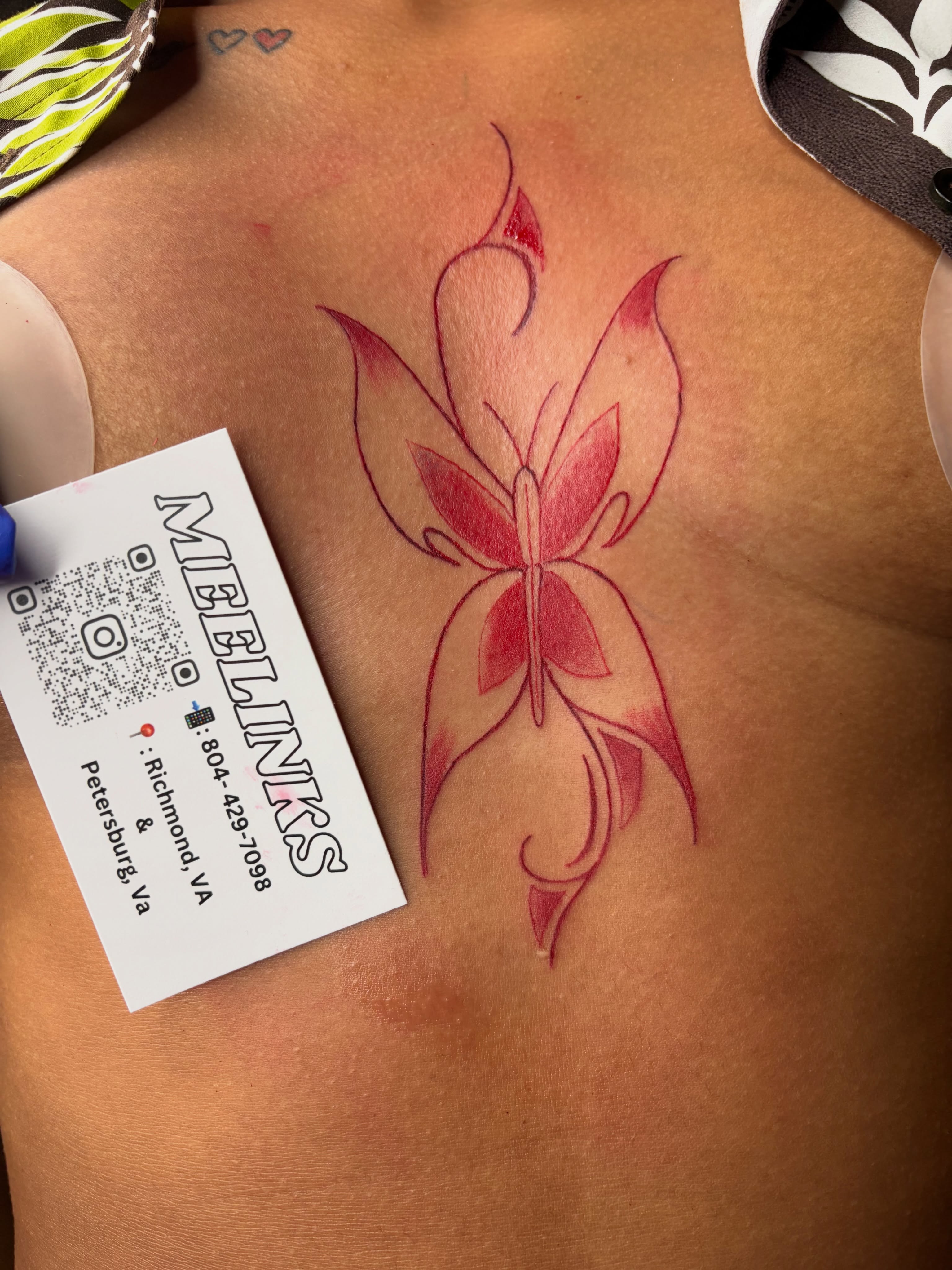 Butterfly new school tattoo on the back by Meela Inks ๐, Richmond, Virginia