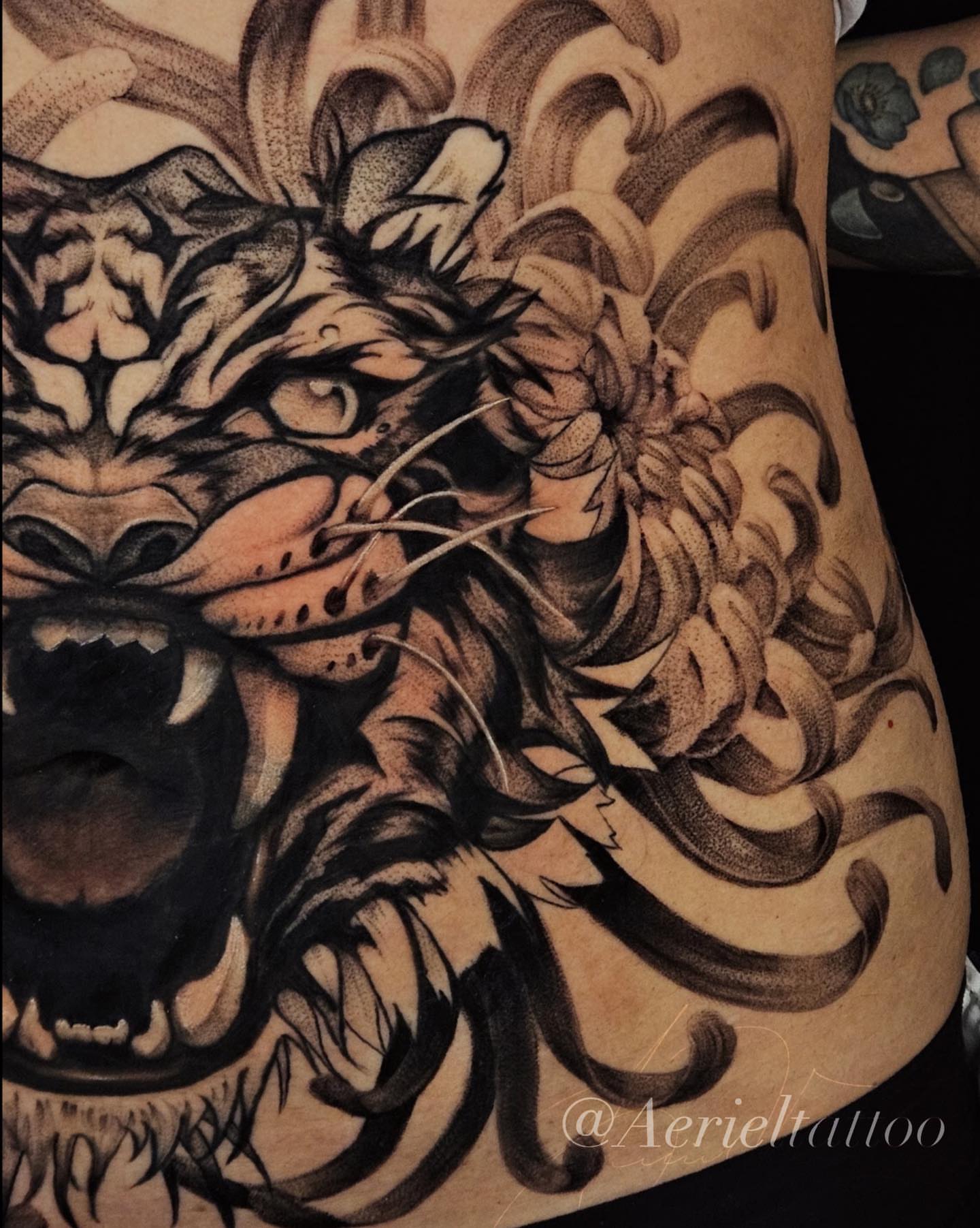 Tattoo by @aerieltattoo — black_and_grey, realism