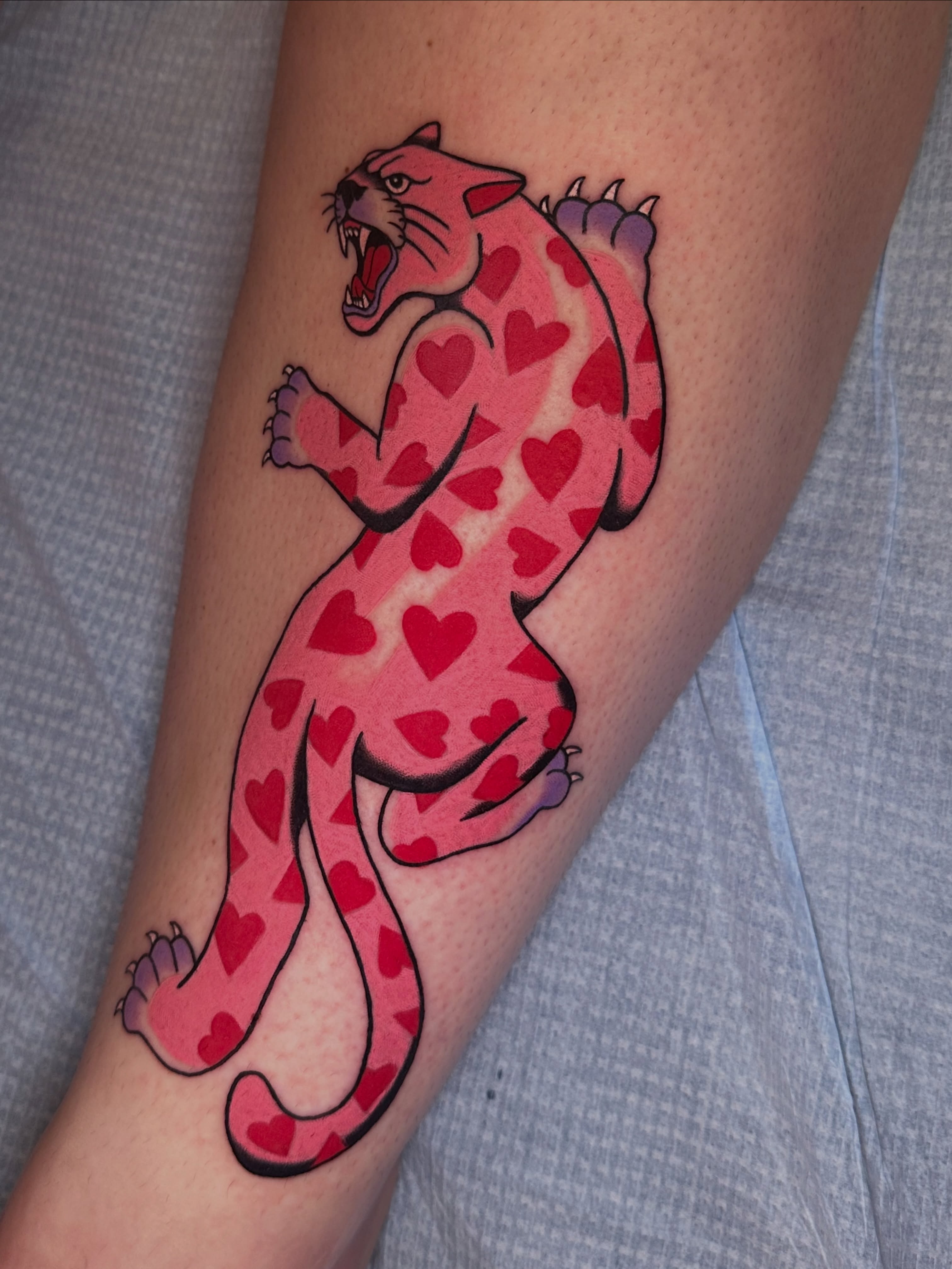 Heart-patterned panther trash polka tattoo on the forearm by 𝔪𝔞𝔩𝔢𝔯𝔦𝔢 𝔫𝔢𝔳𝔢𝔯𝔪𝔬𝔯𝔢 🐦‍⬛ 𝔫𝔢𝔴 𝔧𝔢𝔯𝔰𝔢𝔶 𝔱𝔞𝔱𝔱𝔬𝔬