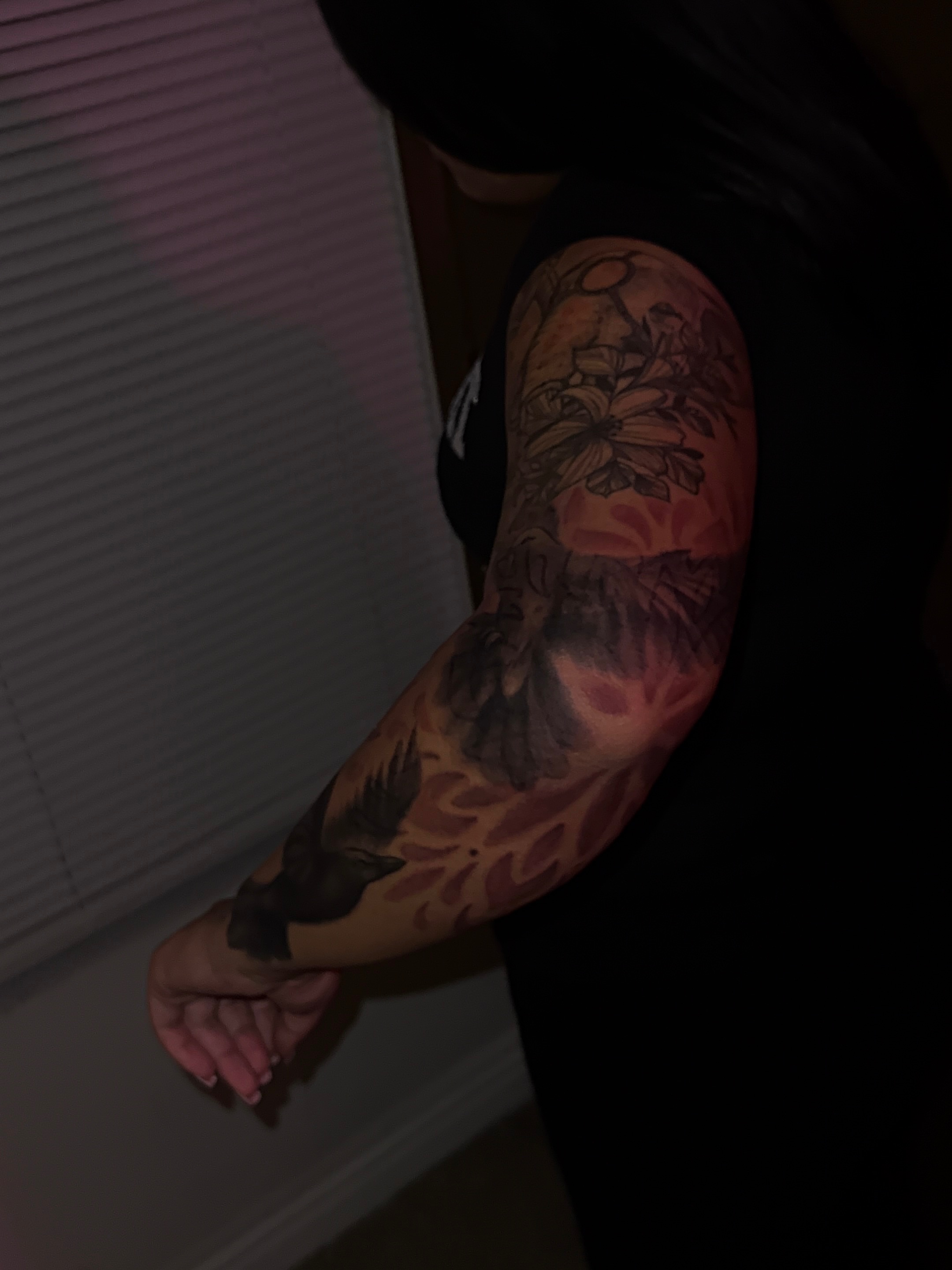 Floral design American traditional tattoo on the forearm by XoticTherapy, Las Vegas, Nevada