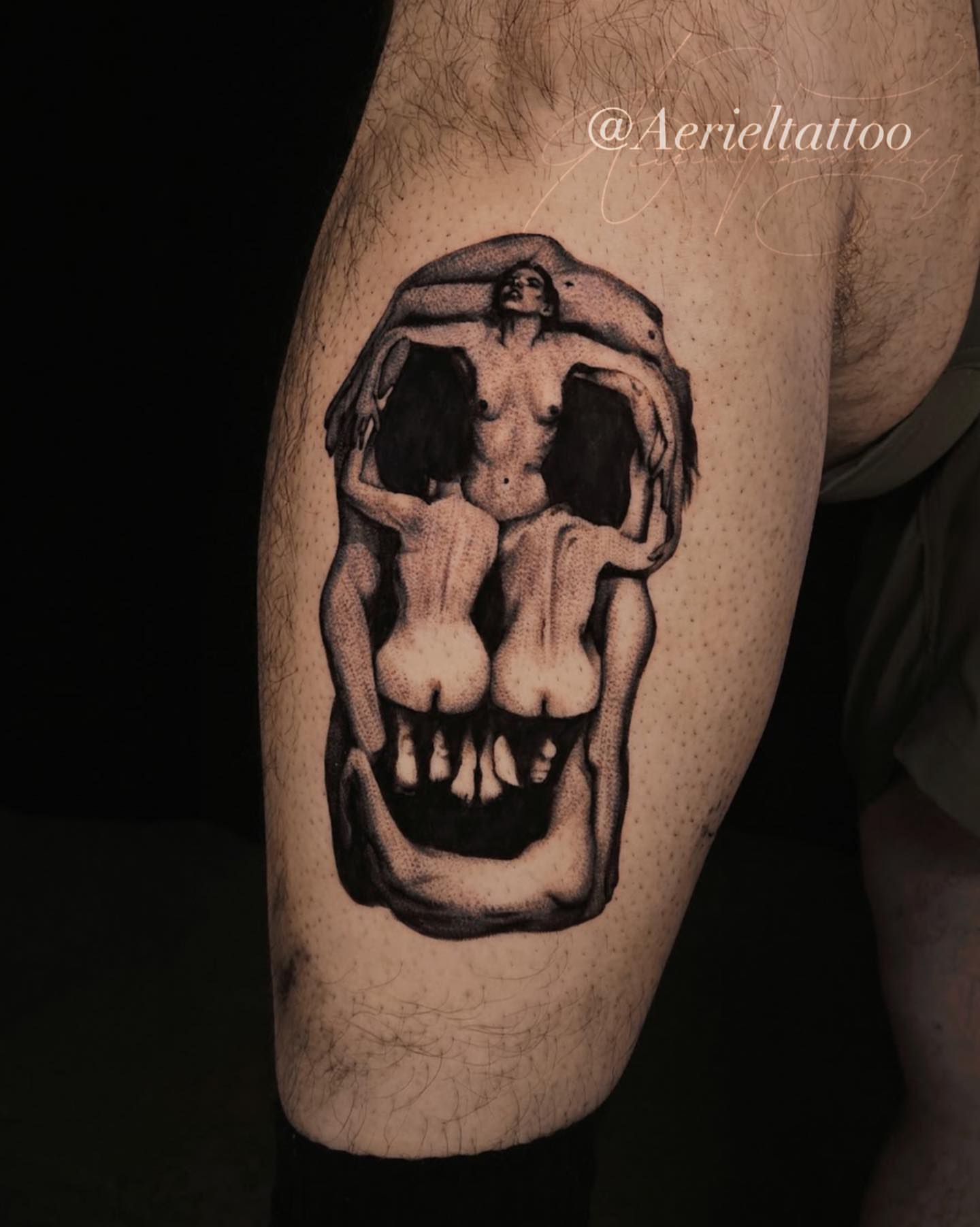 Tattoo by @aerieltattoo — dotwork, realism