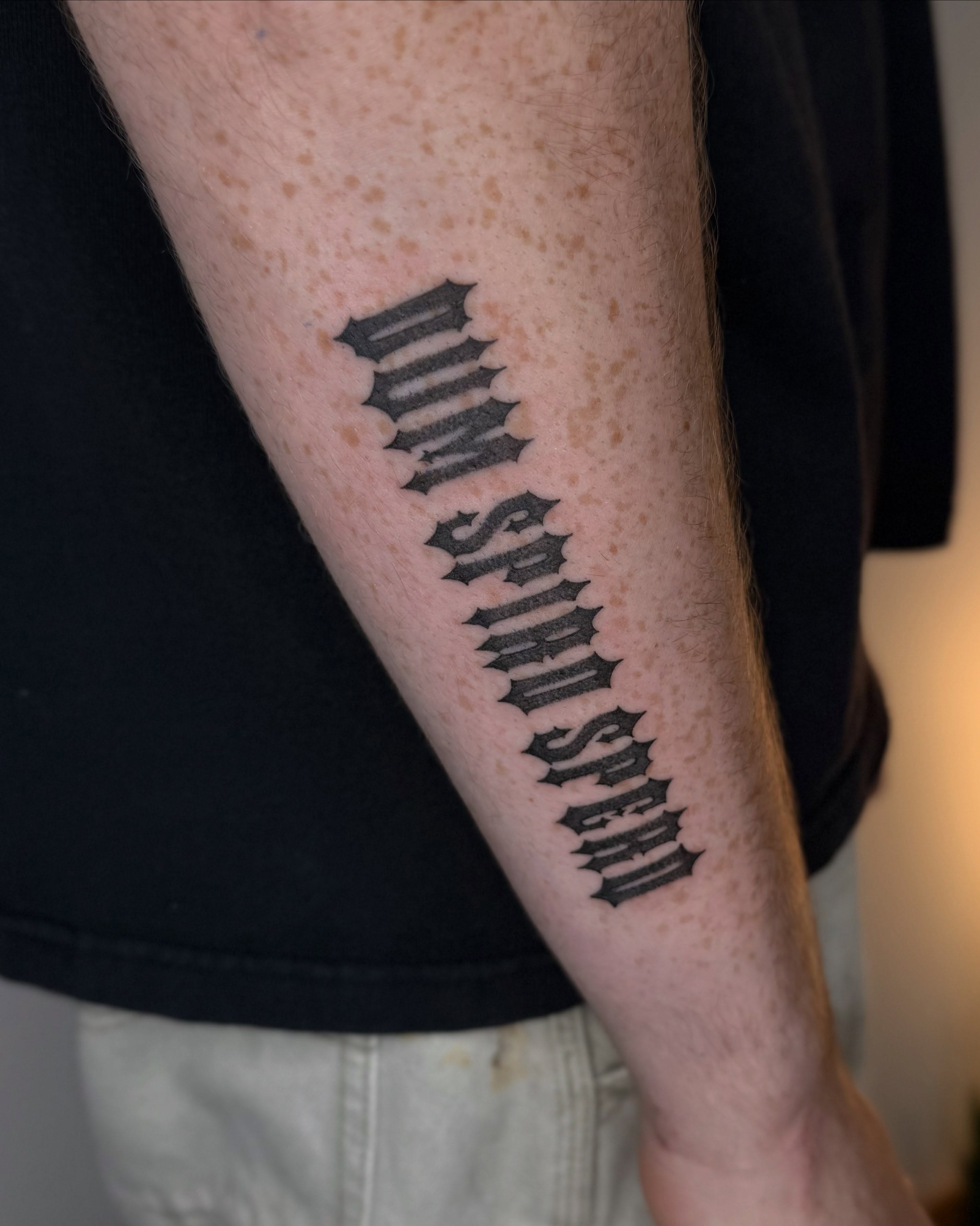 Non sum spes lettering script tattoo on the forearm by Carson Mccullers ✨