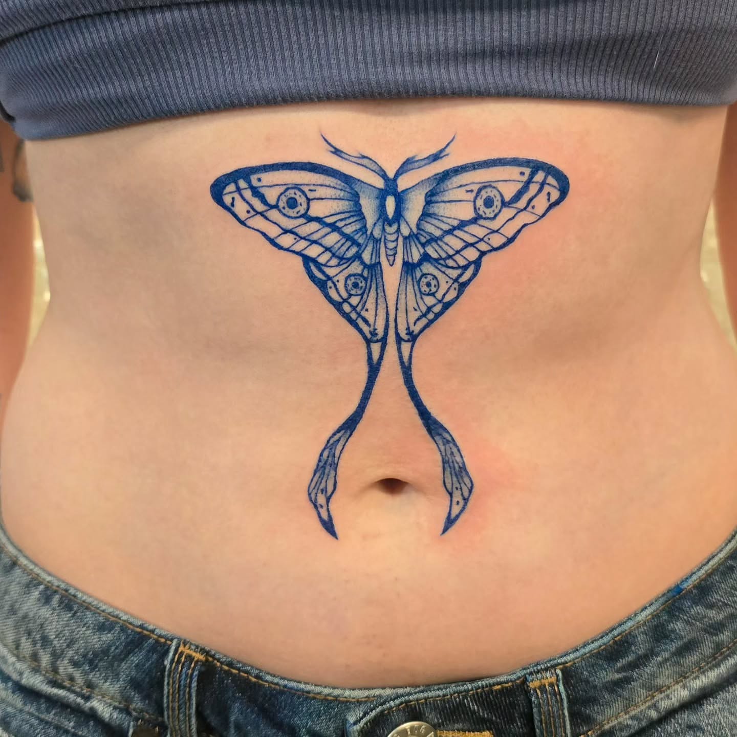 Moth geometric tattoo on the torso by Hope 🌙, Cincinnati