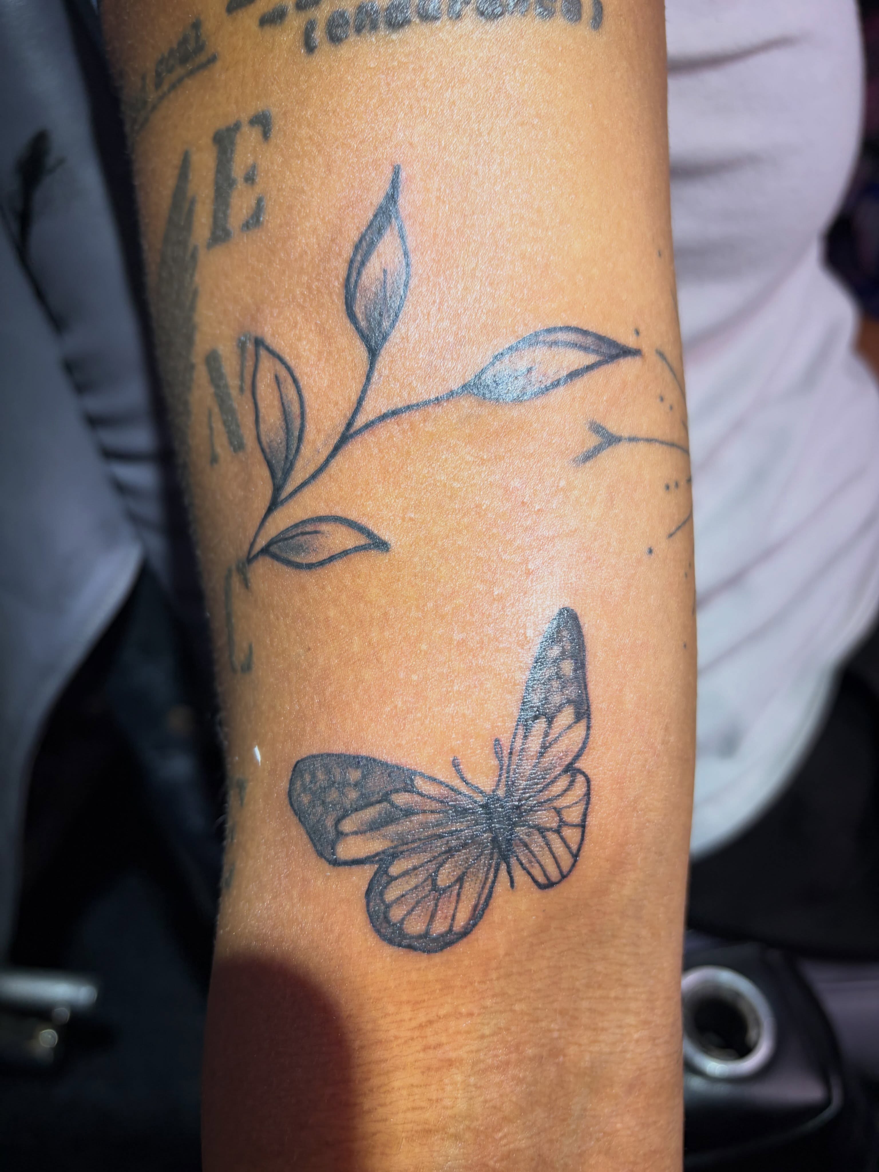 Butterfly black and grey tattoo on the forearm by 🔥Matt Tatts 313🔥