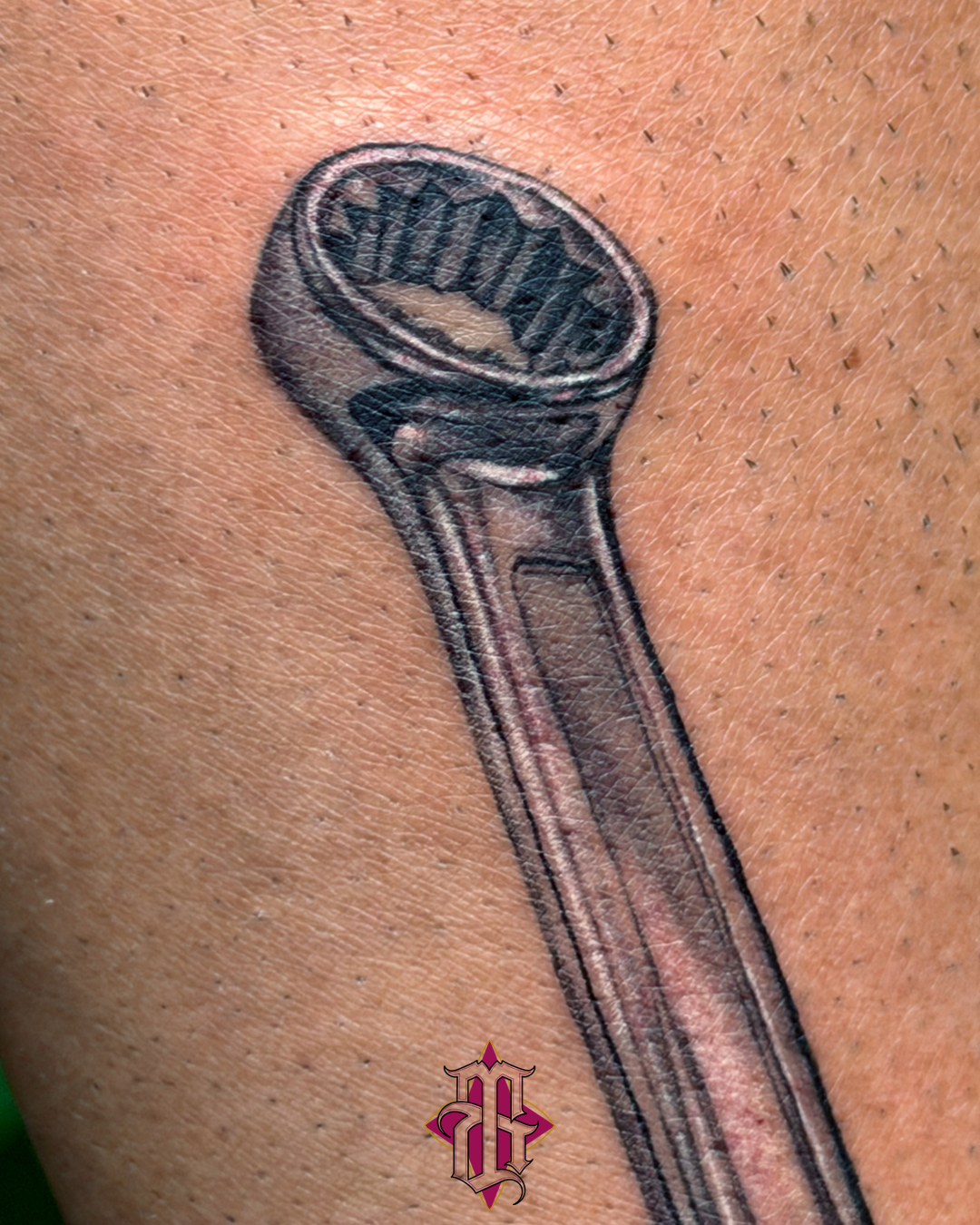 Wrench black and grey tattoo on the forearm by BRIK RANGEL - Tattoo Artist