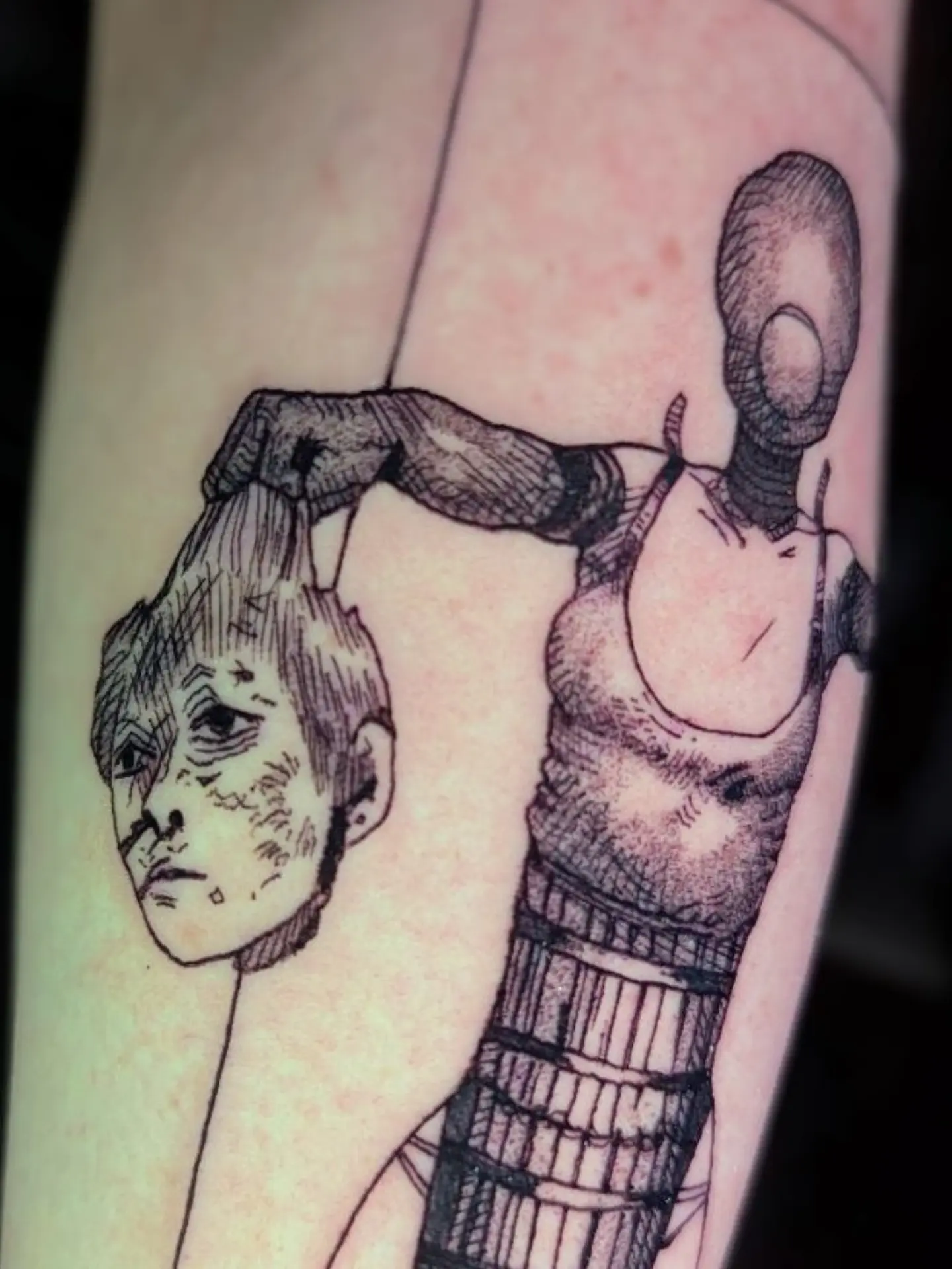 Woman with mask realism tattoo on the forearm by Seth Chitwood