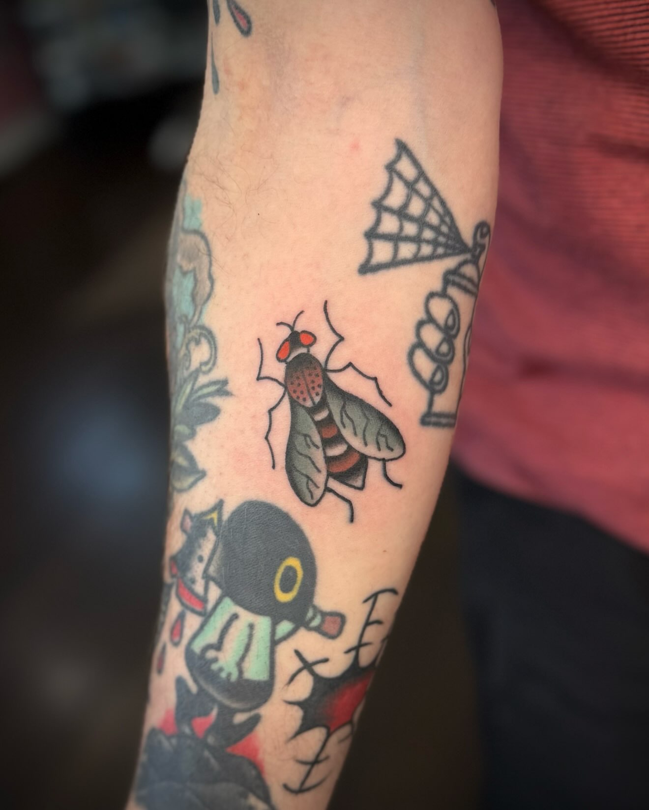 Mosquito American traditional tattoo on the forearm by kalli berry