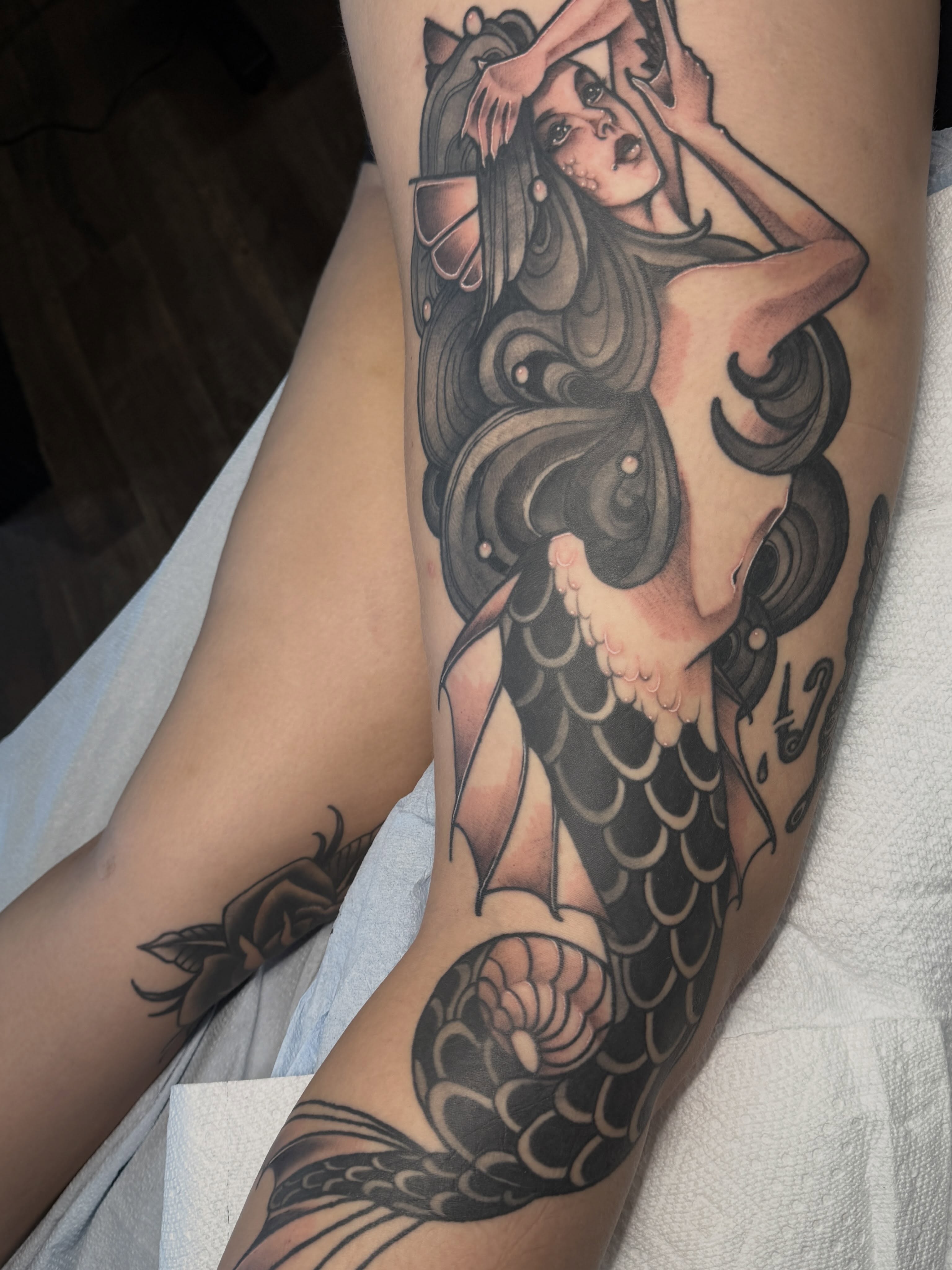 Mermaid American traditional tattoo on the forearm by 🦋ｊｅｓｓｉｃａ  f  o  x🦋, Nashville, Tennessee