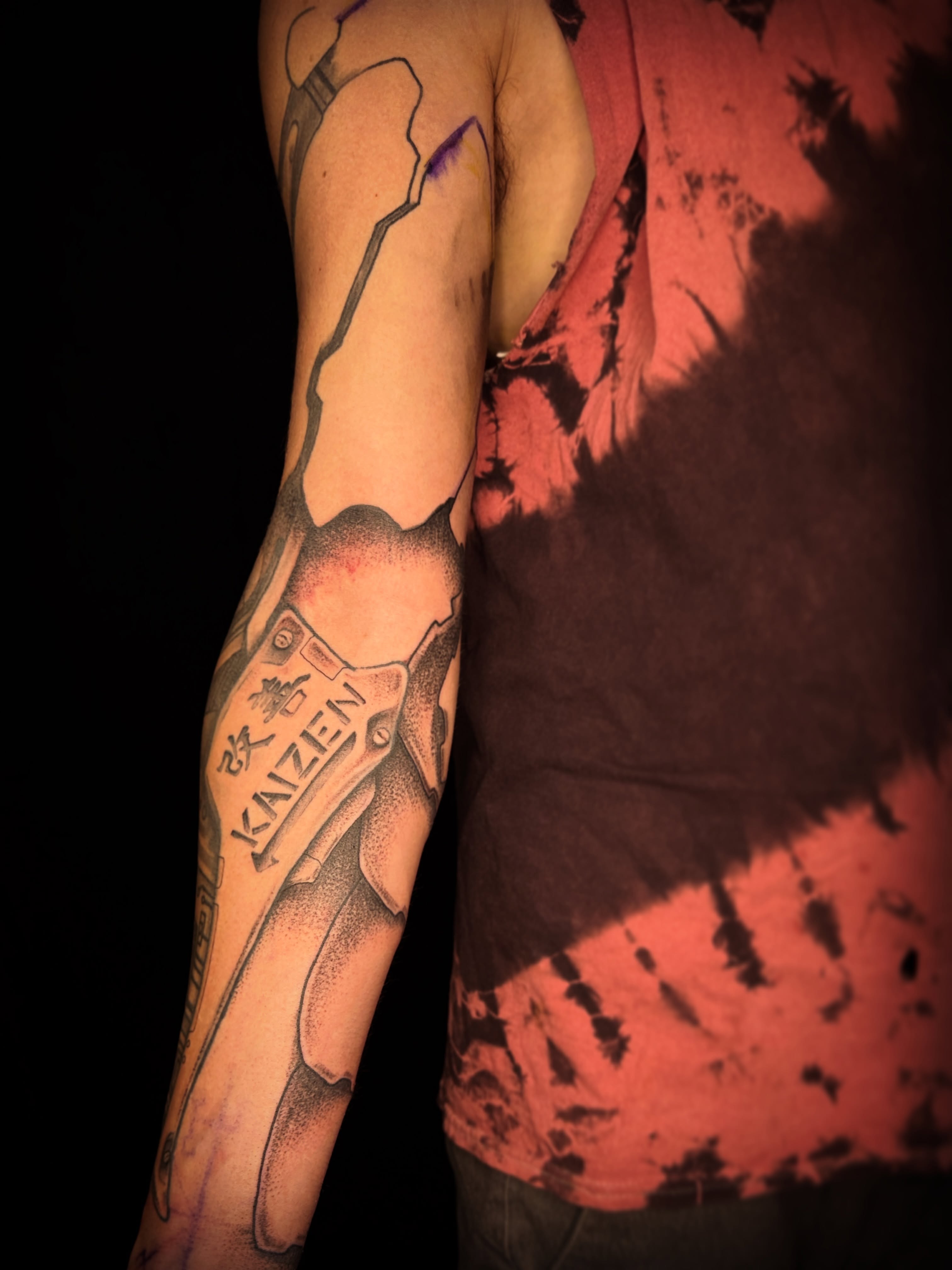 Mecha dotwork tattoo on the forearm by Will McCoy (Tattooist), Murray, Utah