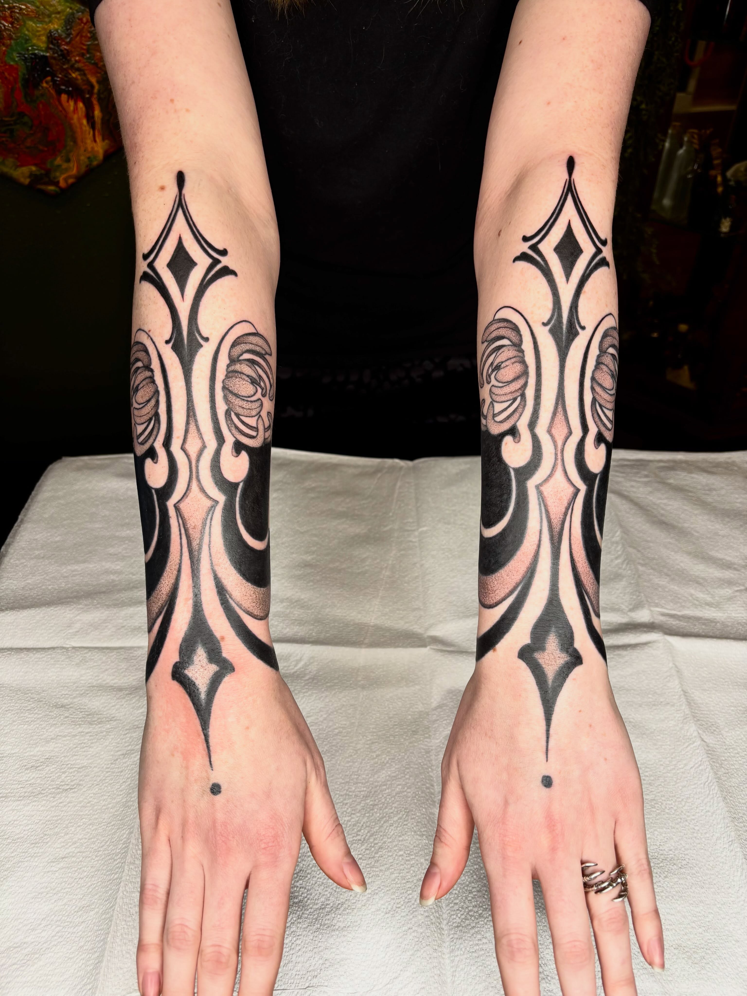 Tribal design tribal tattoo on the forearm by Wren Hollow, Portland, Oregon