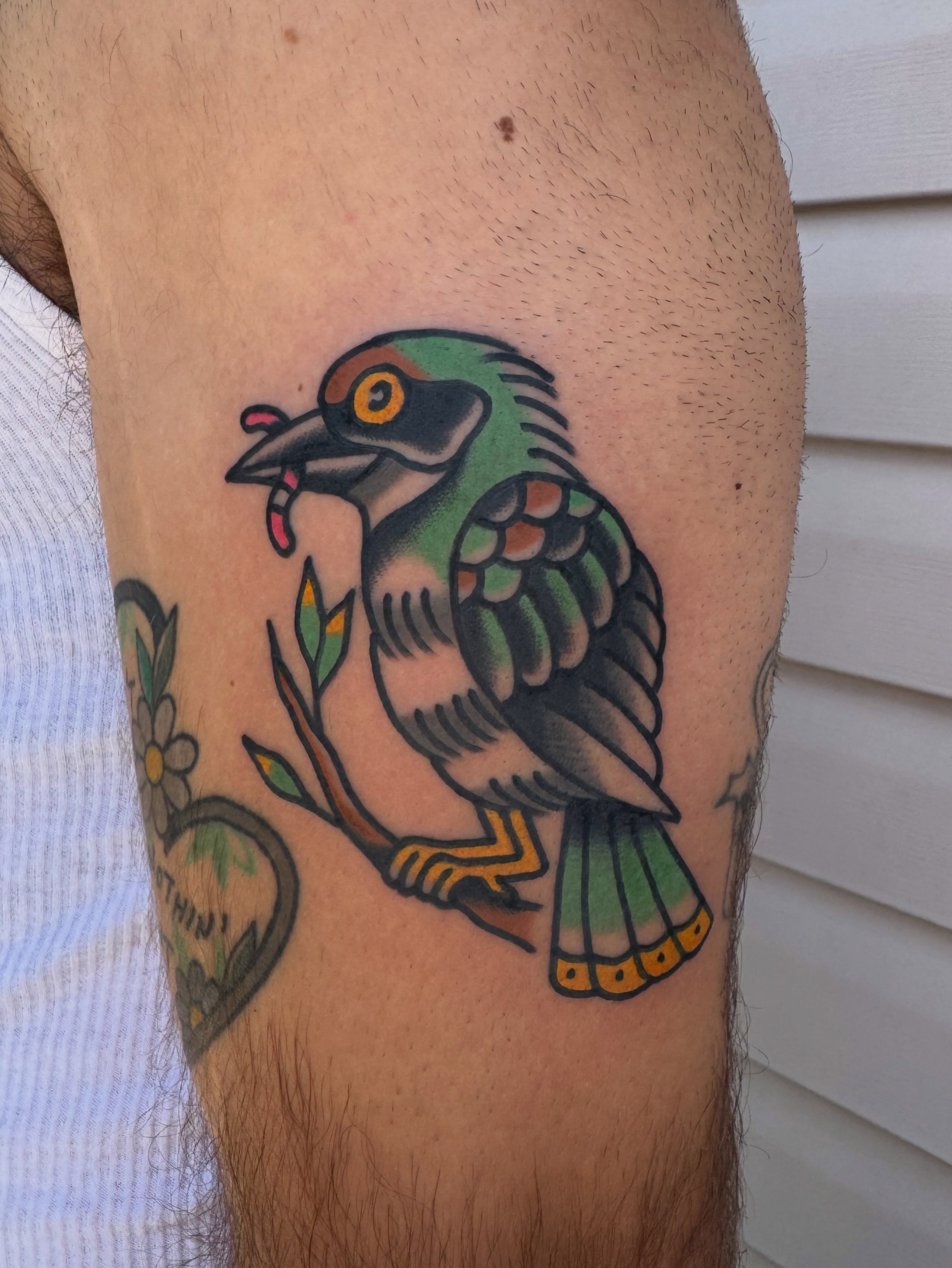 Bird American traditional tattoo on the forearm by Oldschool Tattooer