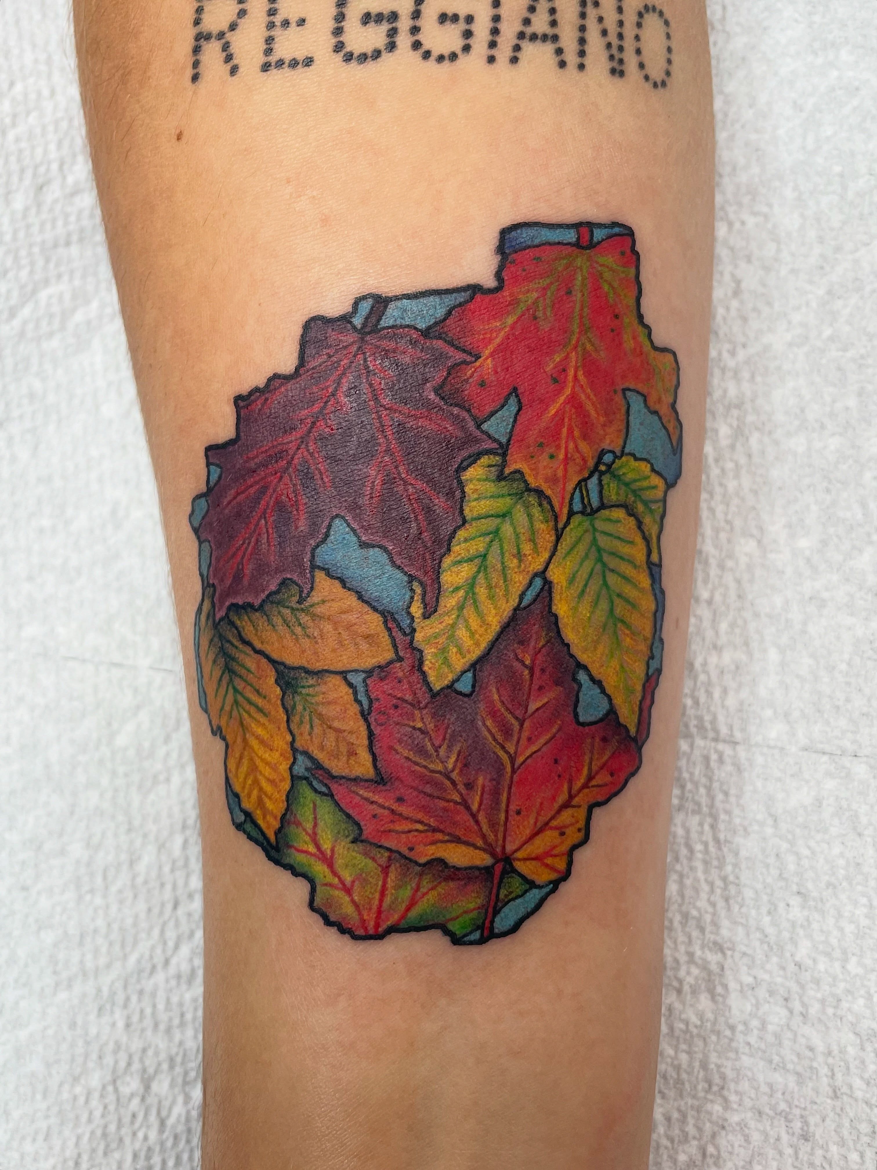 Autumn leaves dotwork tattoo on the forearm by πΌπ
ππΎπππππ