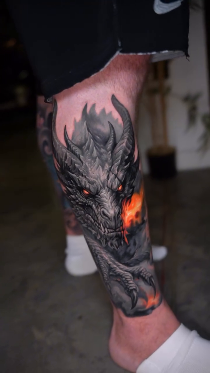 Dragon head realism tattoo by Gregorio Devera
