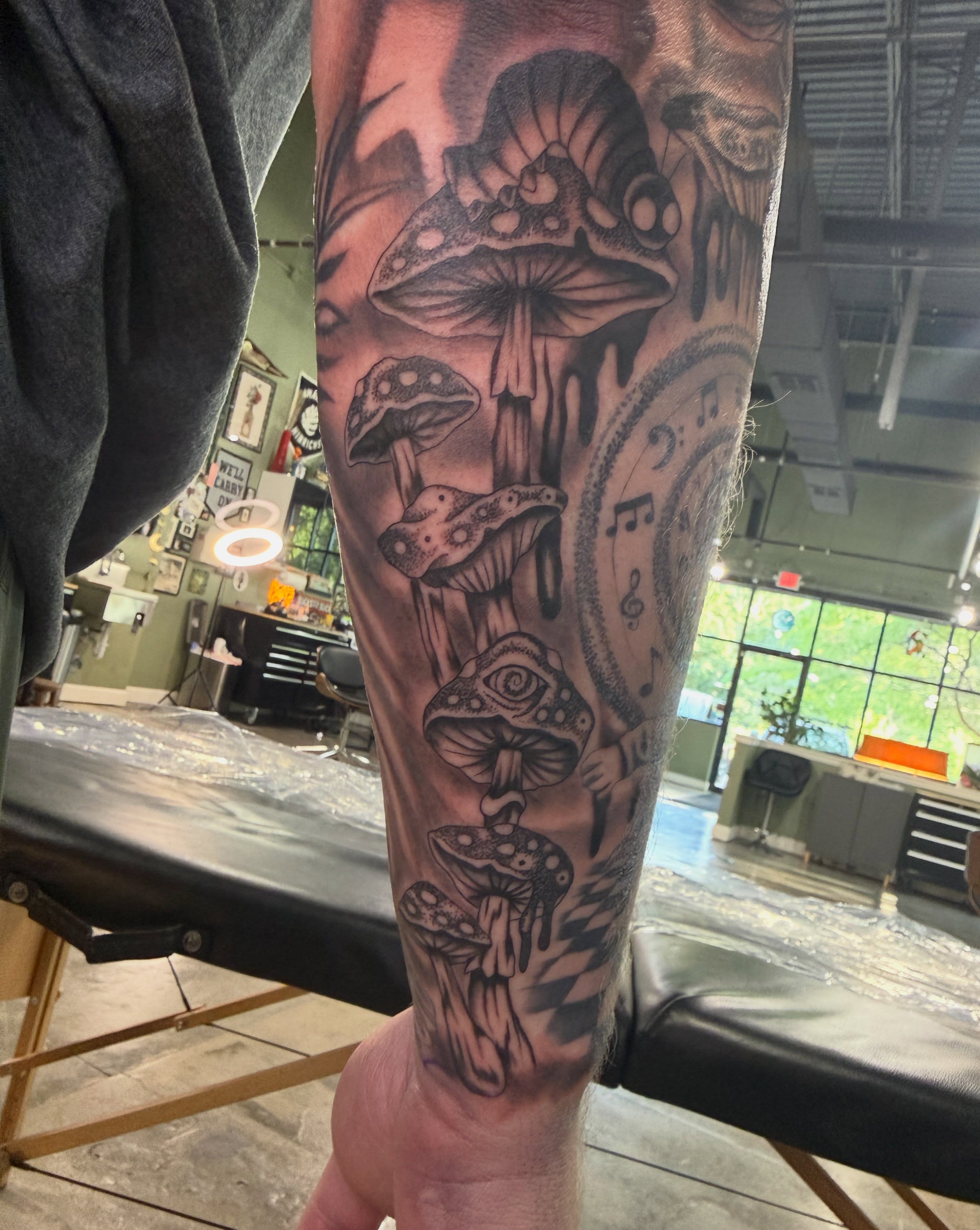 Mushroom cluster realism tattoo on the forearm by @chrisskon, Carpentersville, Illinois