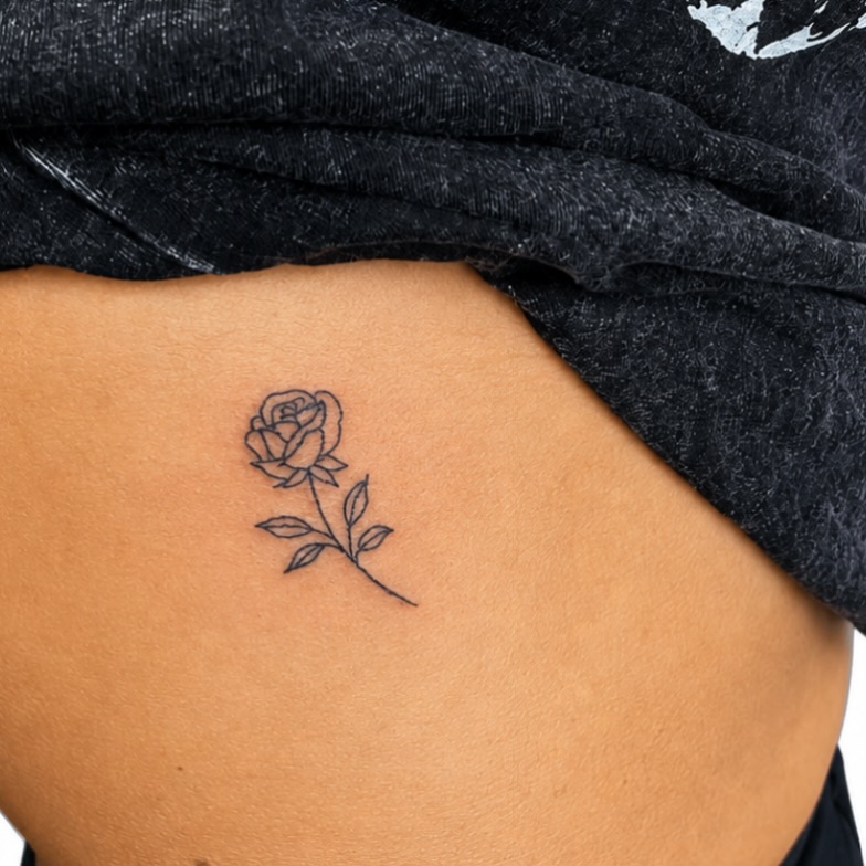 Rose black and grey tattoo on the thigh by Kraken ink Tattoo, San Francisco, California
