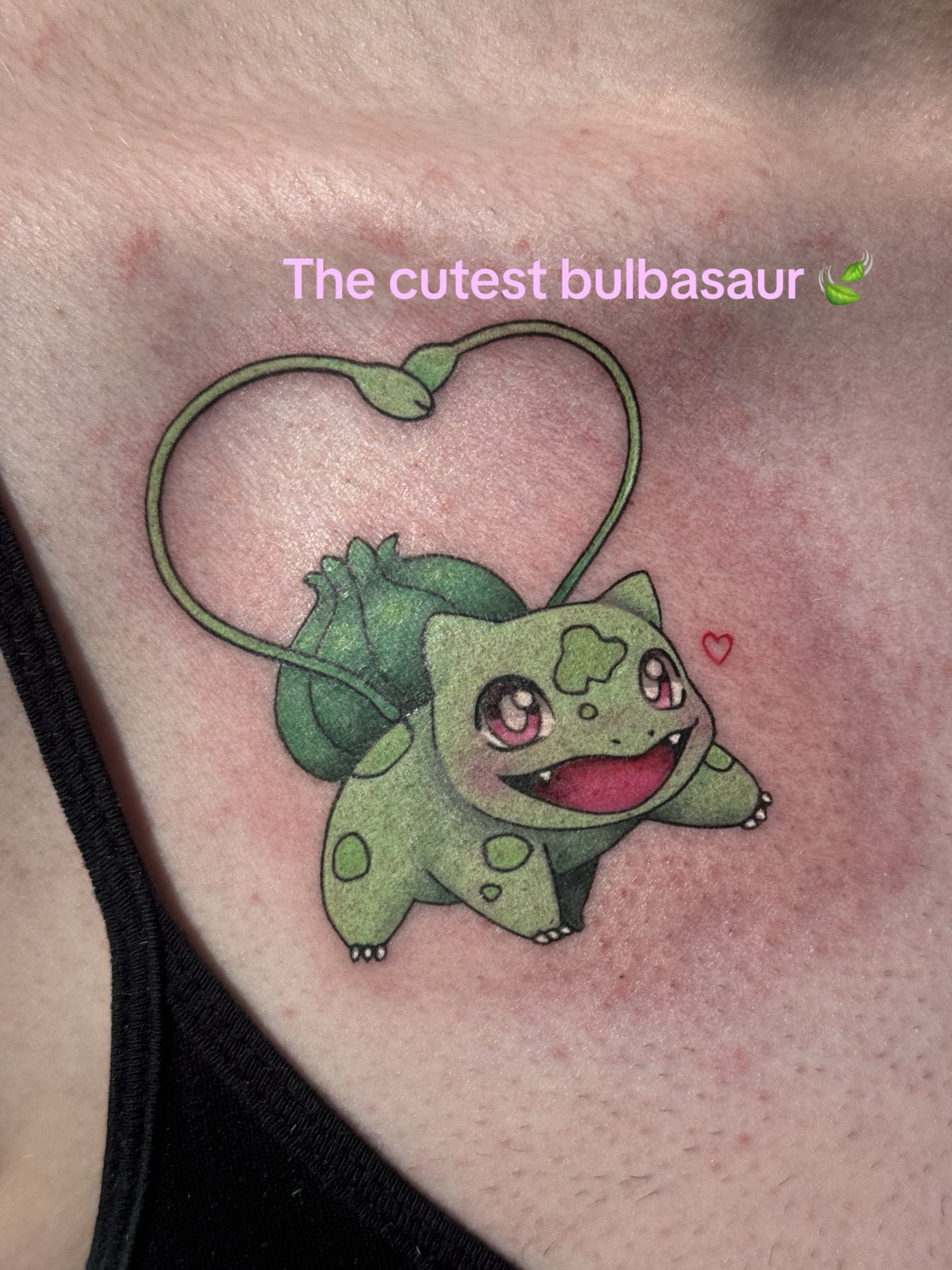Bulbasaur dotwork tattoo on the chest by Leti