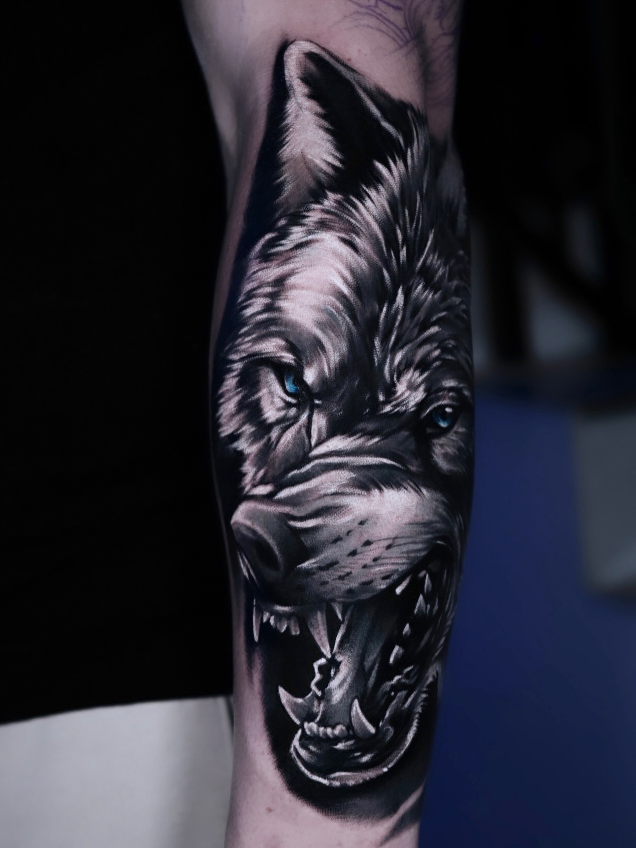 Wolf realism tattoo on the forearm by Ronald