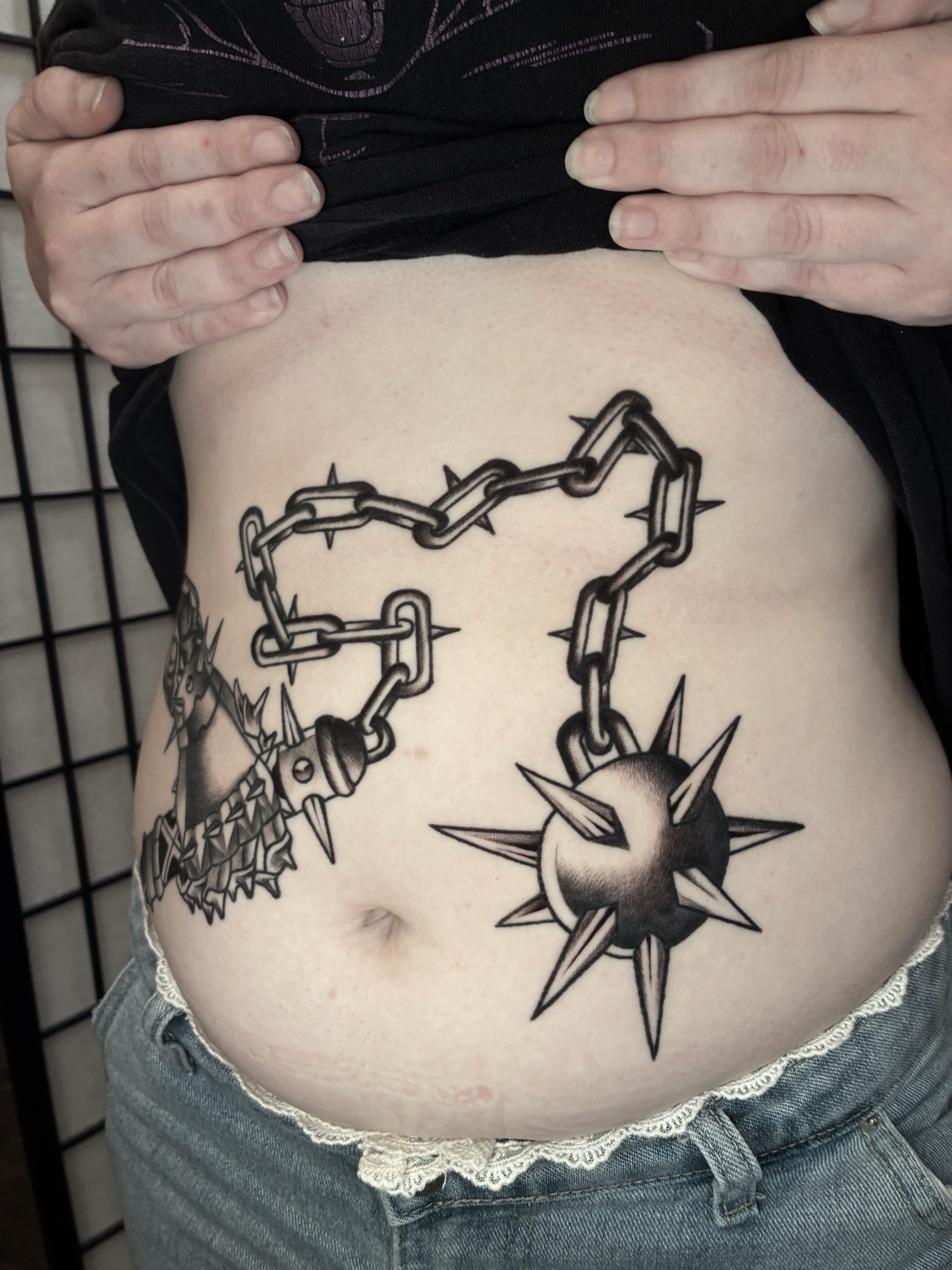 Chains and star black and grey tattoo on the torso by ๐๐ช๐๐ซ๐ก๐ ๐๐ฏ๐ถ๐ฉ๐