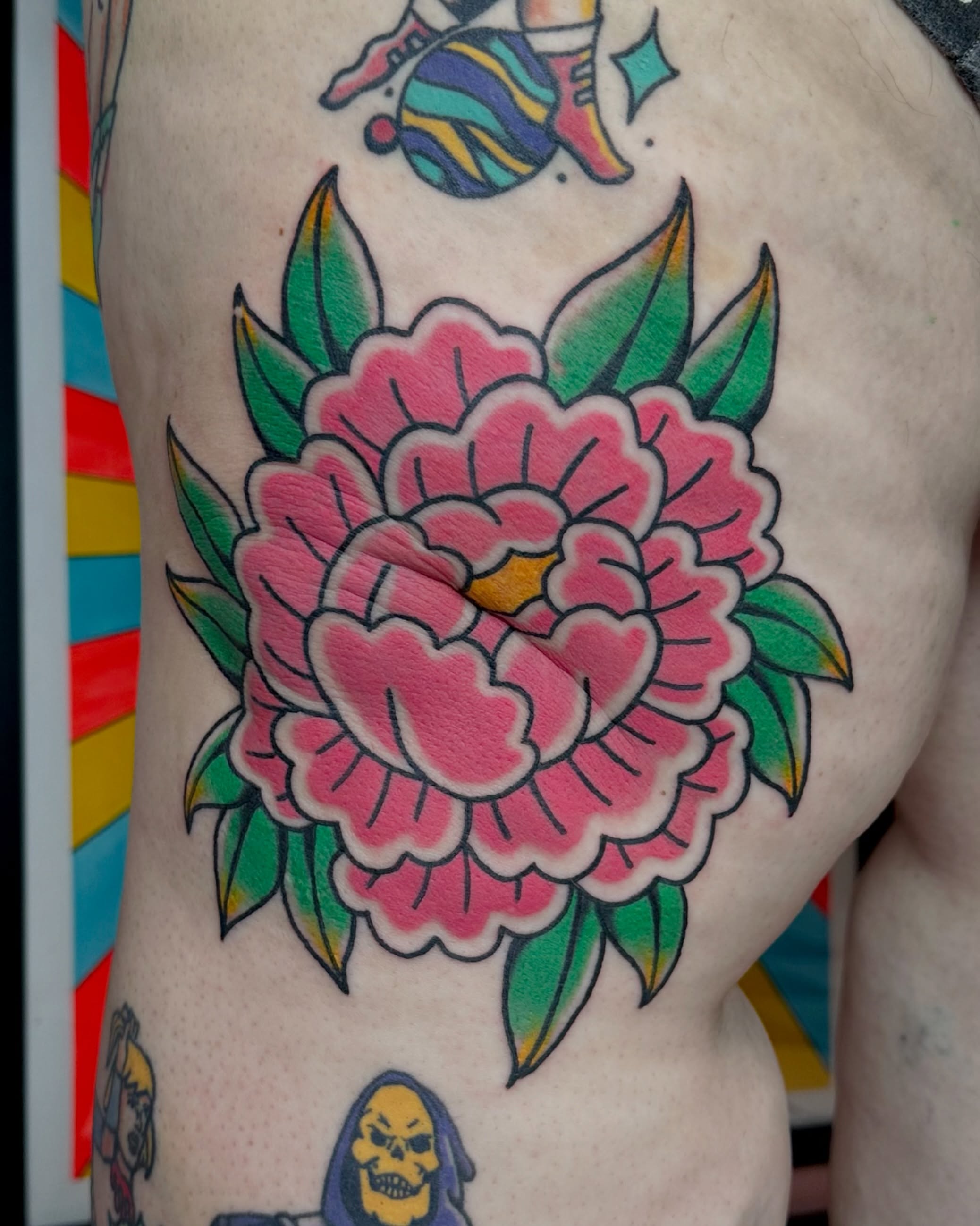 Peony American traditional tattoo on the thigh by β₯ππππππβ₯ππππβ₯ Traditional Tattoos