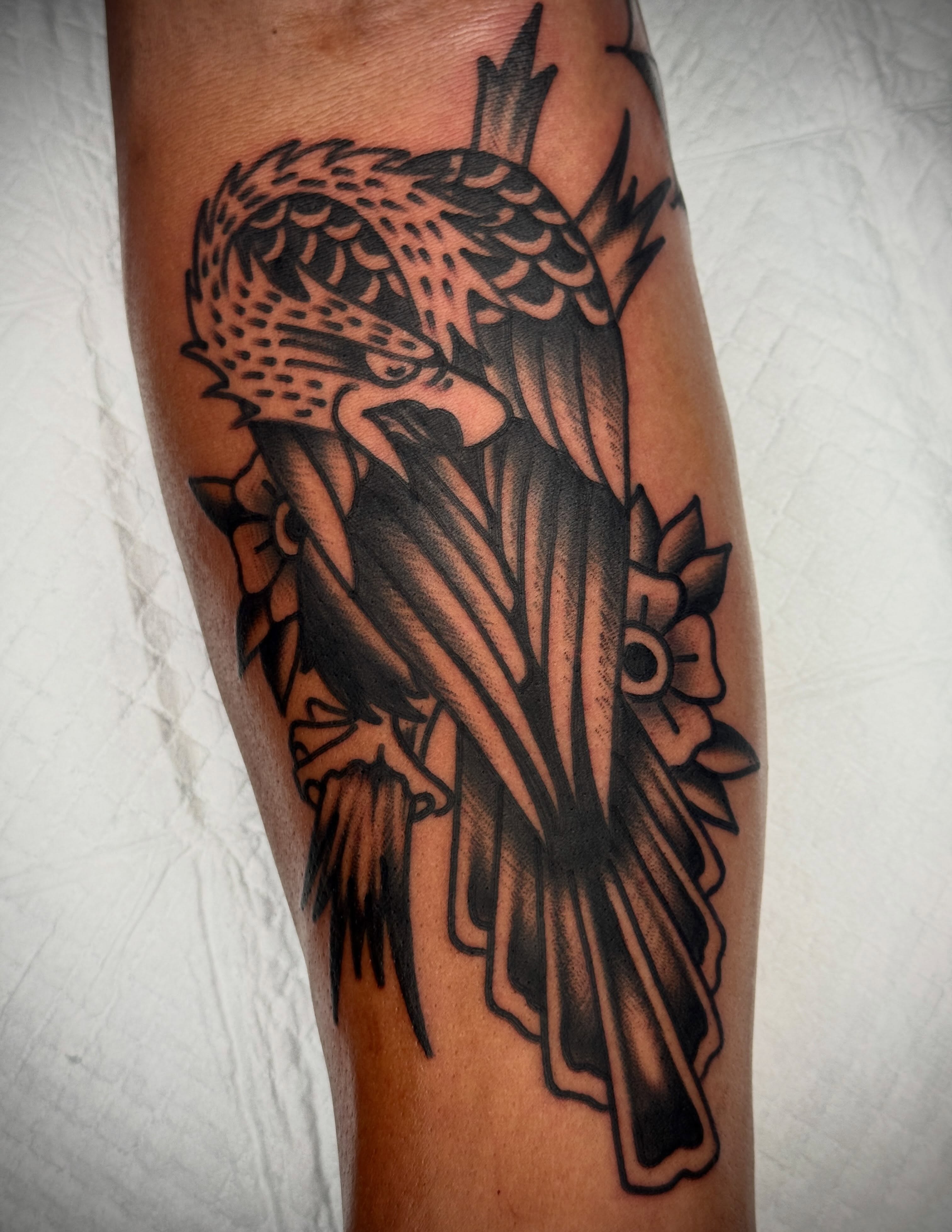 Eagle American traditional tattoo on the forearm by Butch Mickle