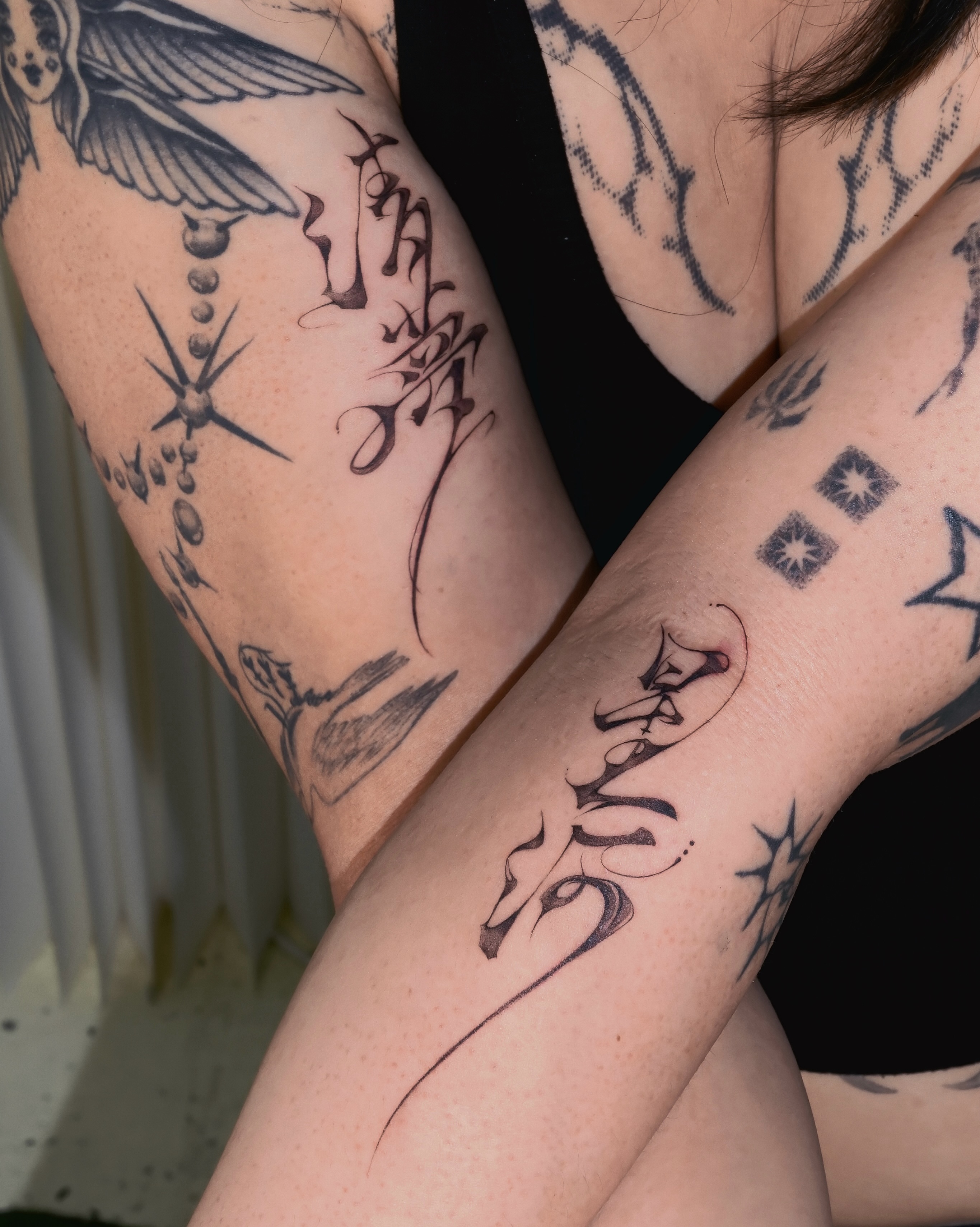Script lettering lettering script tattoo on the forearm by Max