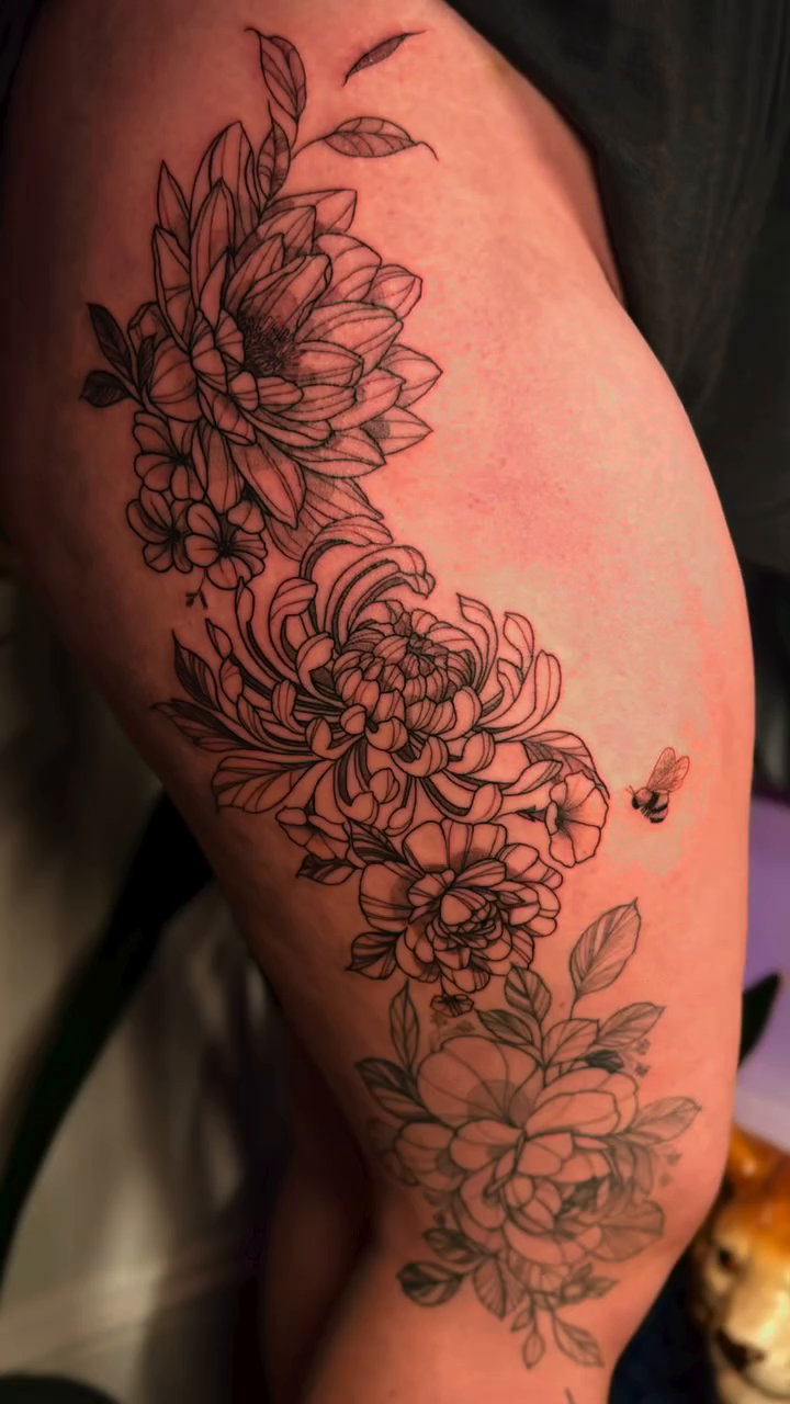 Floral arrangement realism tattoo by Gianna G