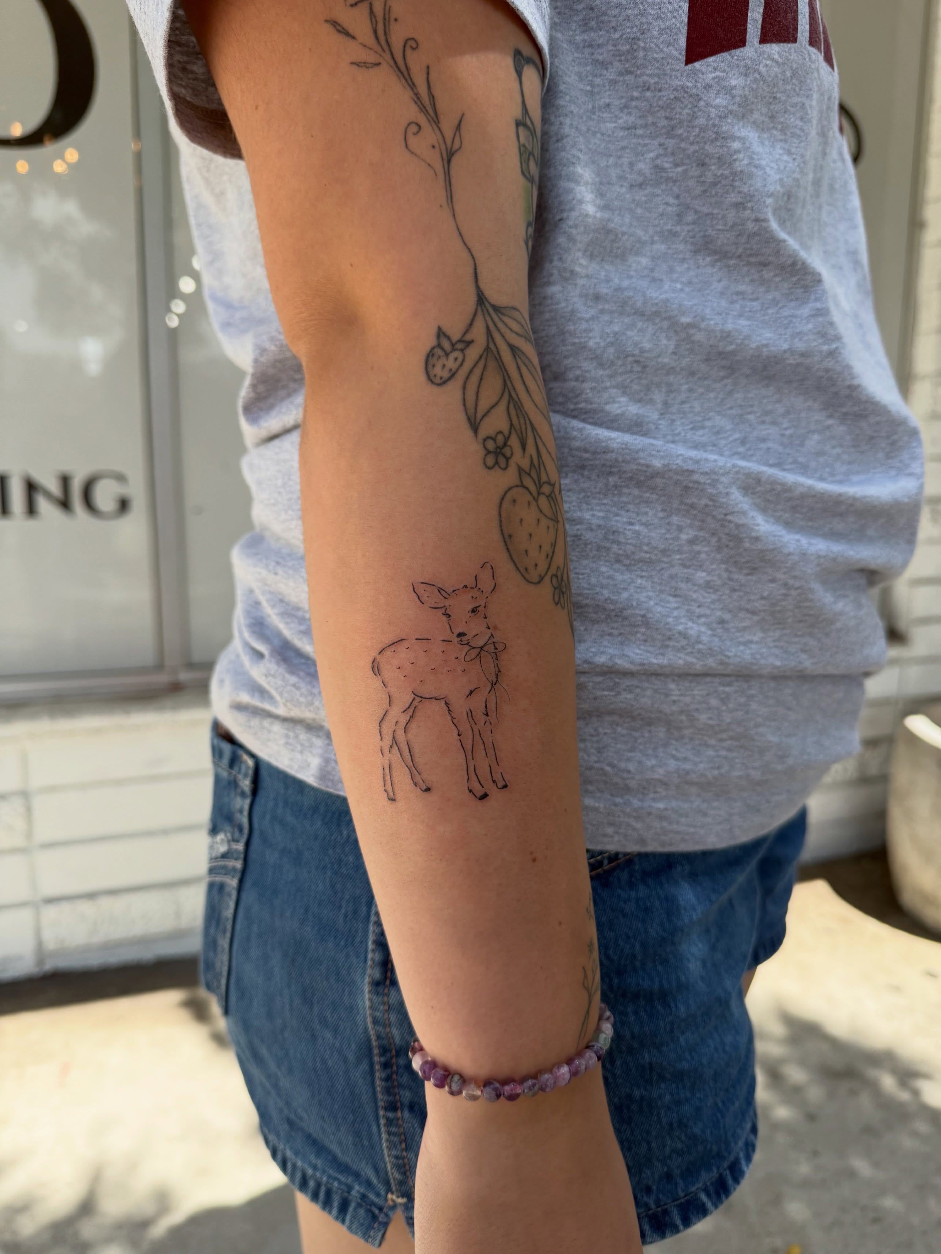 Deer fine line tattoo on the forearm by : *✧･ﾟ:* camryn  *:･ﾟ✧: