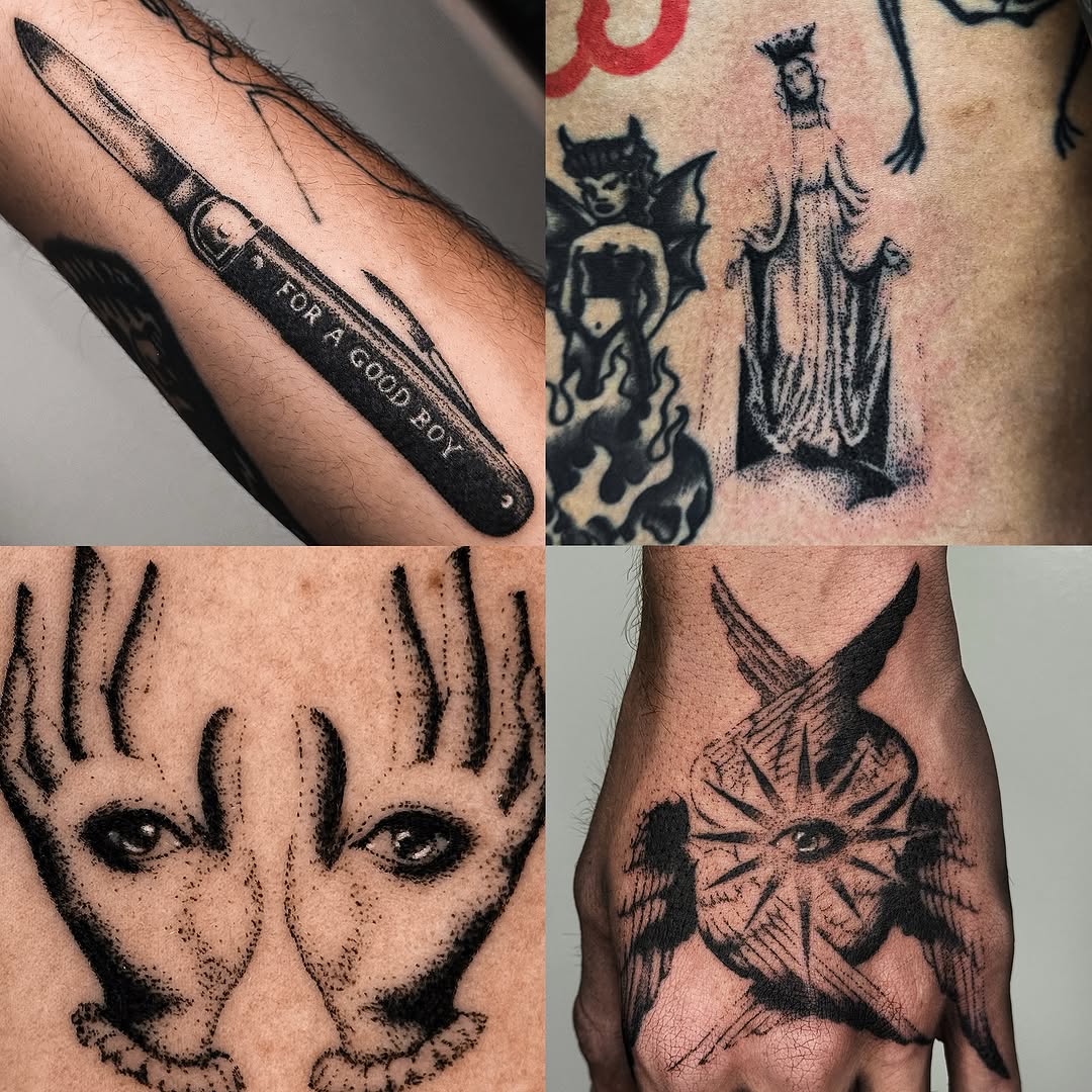 Tattoo by @handpokeforever — black_and_grey