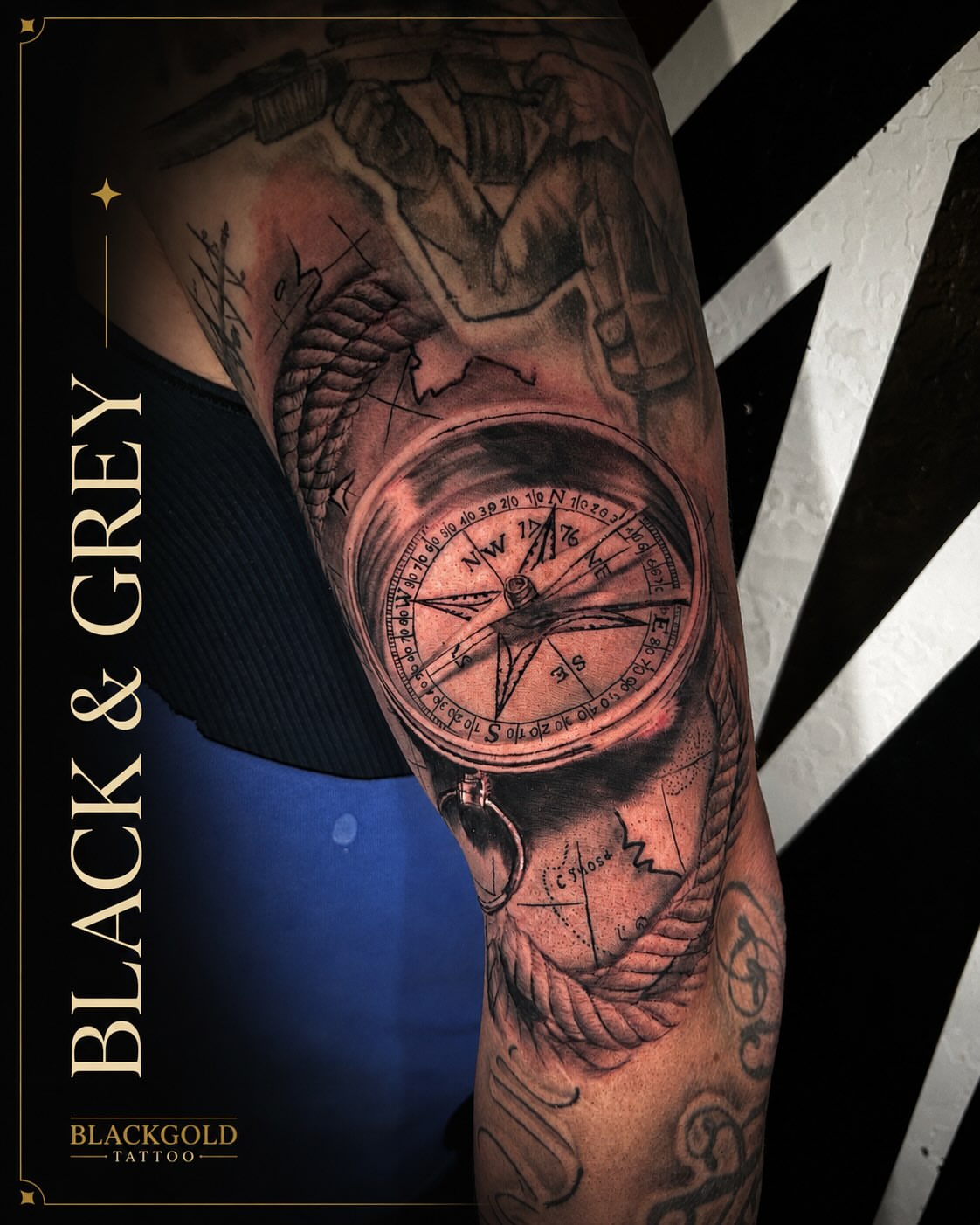 Compass realism tattoo on the forearm by Sean Cavanaugh