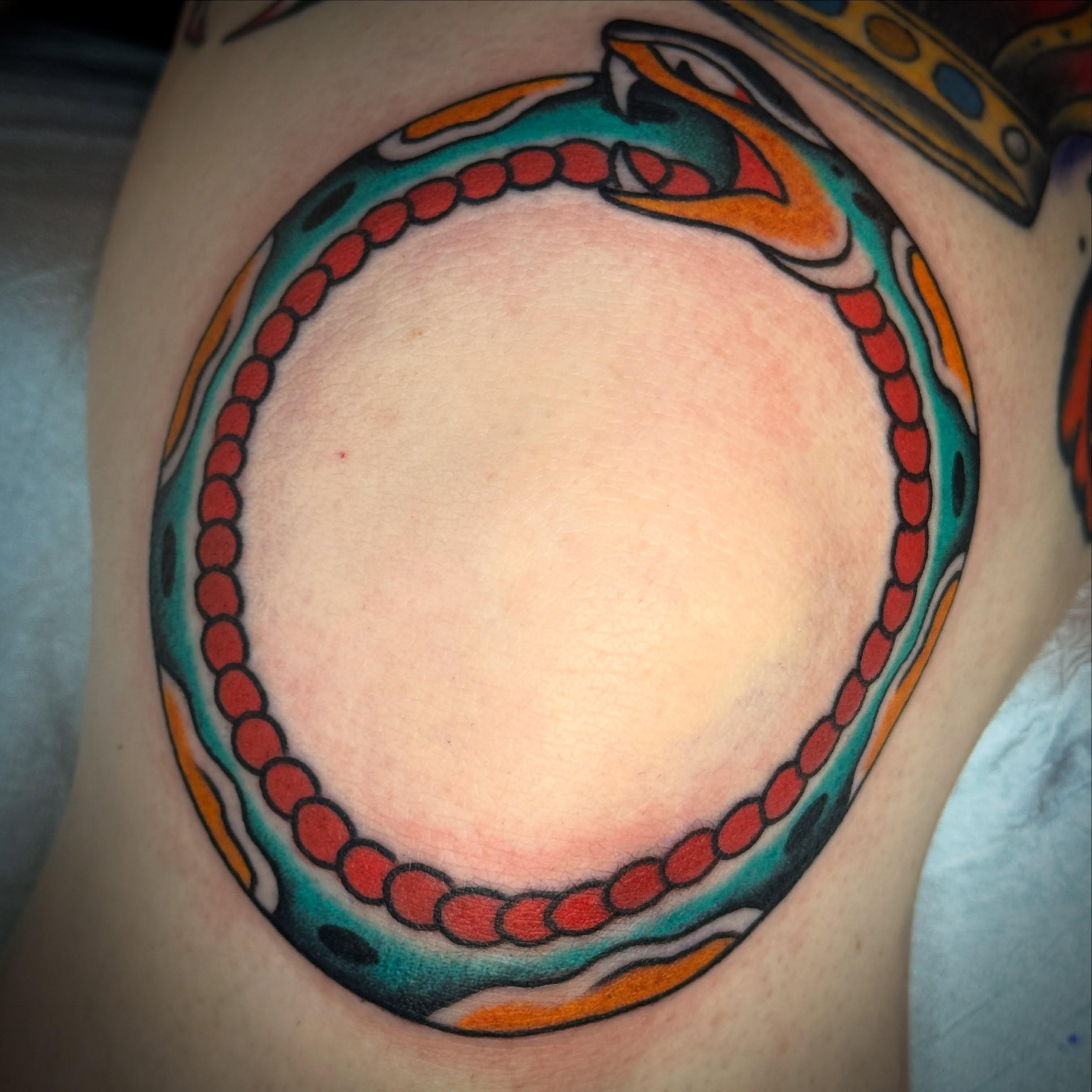 Snake American traditional tattoo on the thigh by 🕸curtis Fink🕸