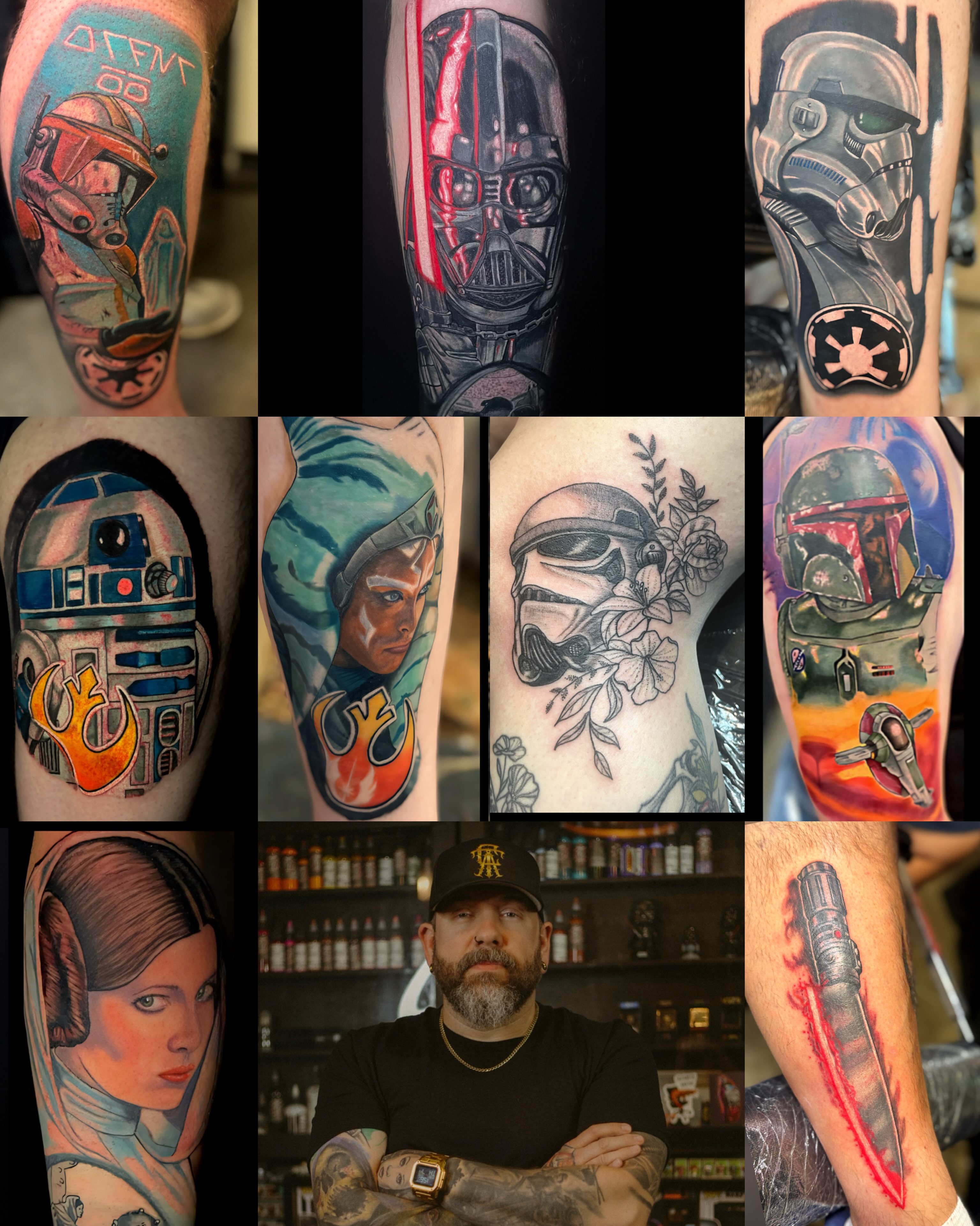 Star Wars characters realism tattoo on the upper arm by Chris Adkins Tattoos, Chattanooga, Tennessee