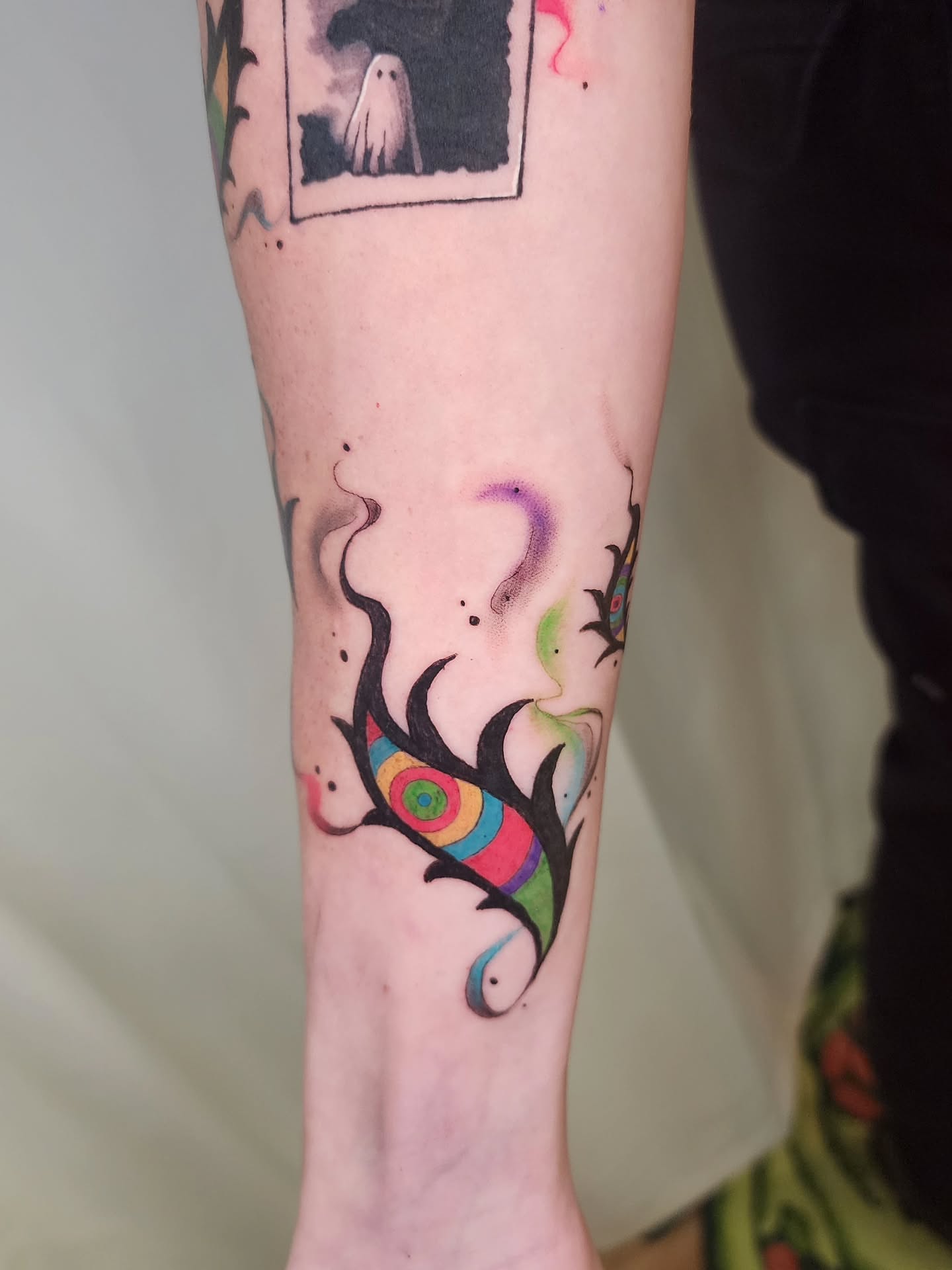 Fish new school tattoo on the forearm by Lindsey Andrew, Englewood, Colorado