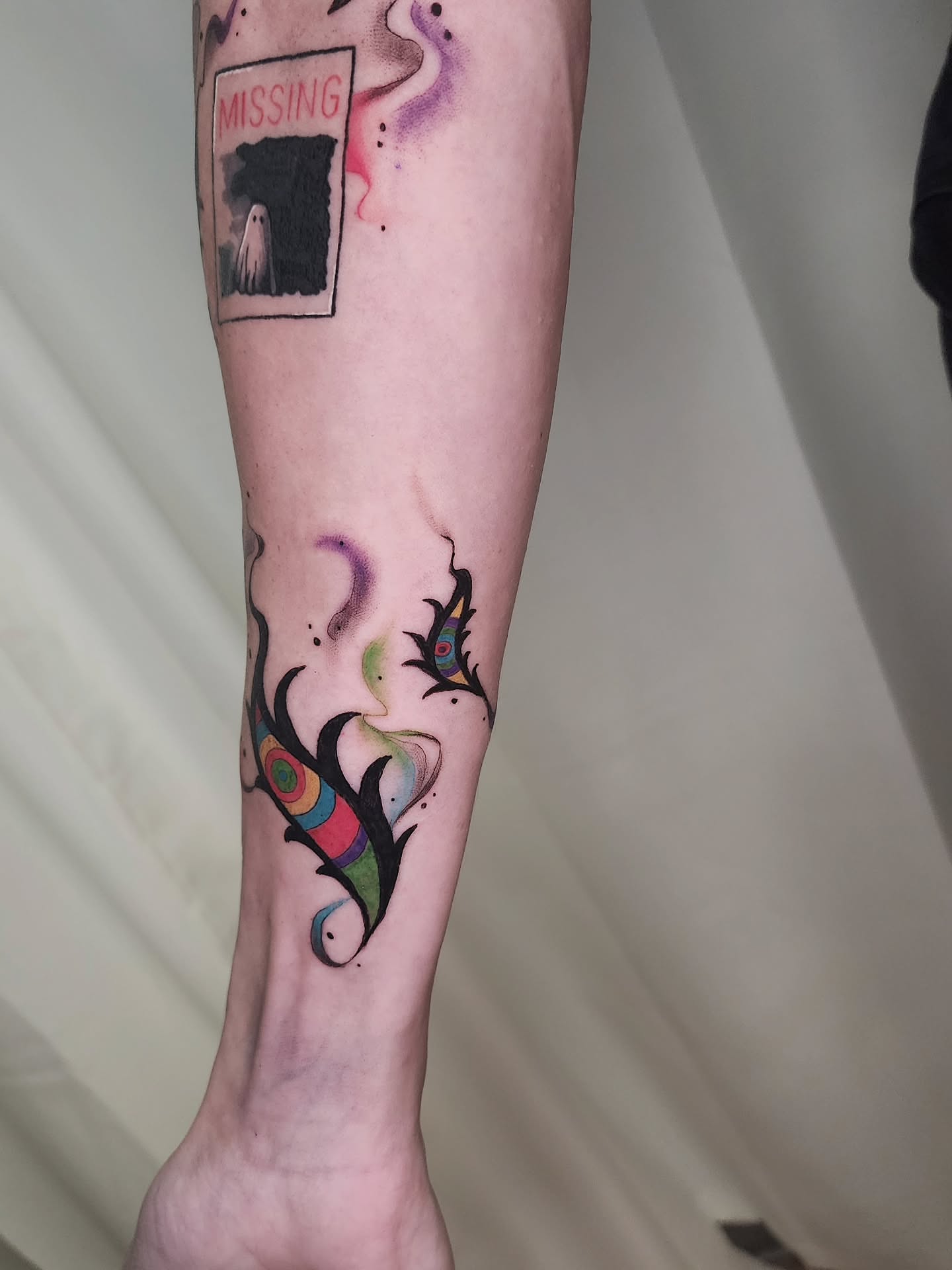 Abstract shapes dotwork tattoo on the forearm by Lindsey Andrew, Englewood, Colorado