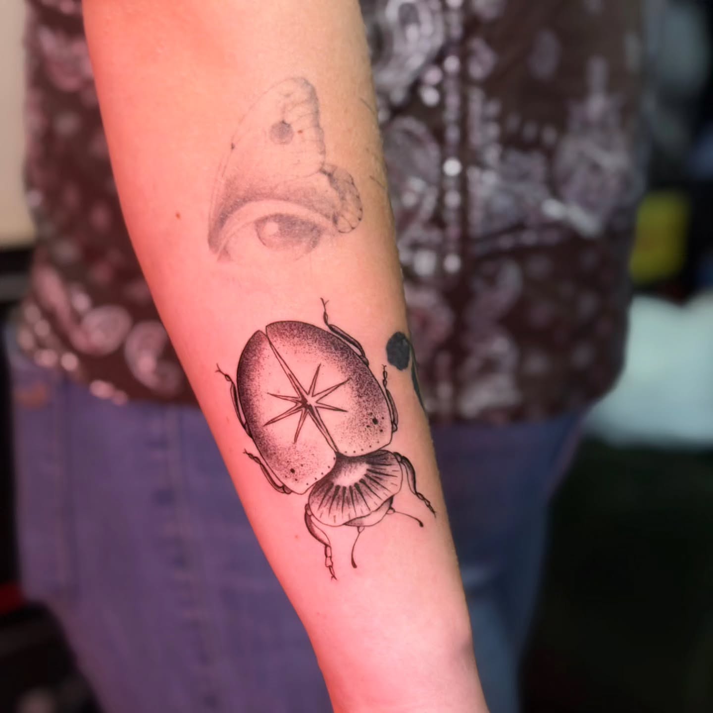 Beetle dotwork tattoo on the forearm by 🌙 Alessio