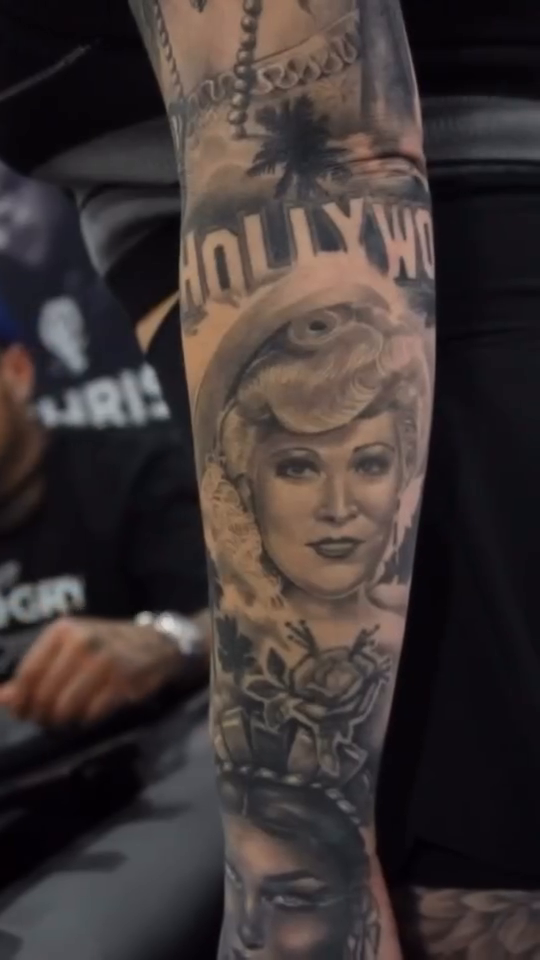 Hollywood actress portrait realism tattoo by Ricky Salinas Jr. π€, San Antonio, Texas