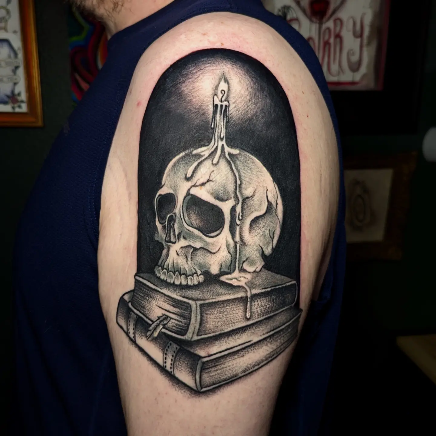 Skull and candle realism tattoo on the shoulder by 𝐈𝐚𝐧 𝐒𝐞𝐭𝐡 🕷️ Austin