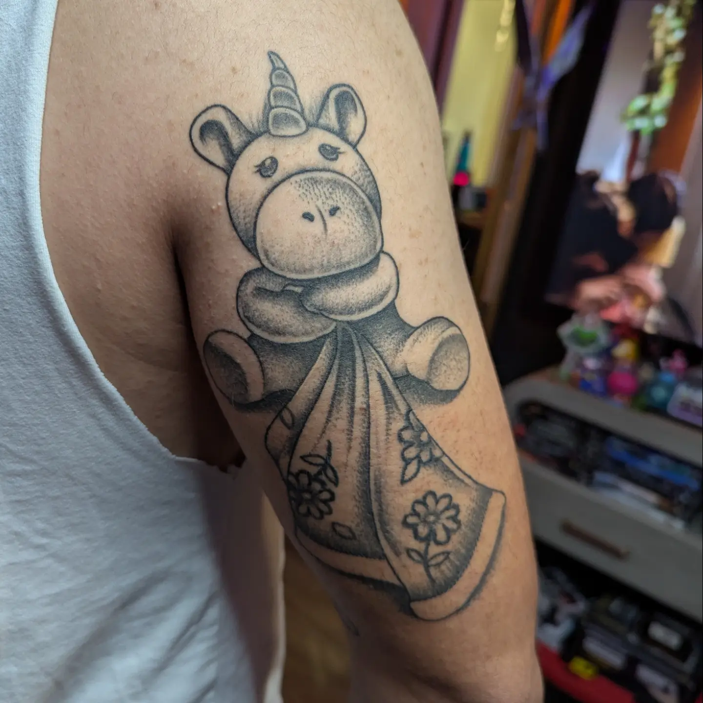 Teddy bear unicorn dotwork tattoo on the forearm by 𝐈𝐚𝐧 𝐒𝐞𝐭𝐡 🕷️ Austin