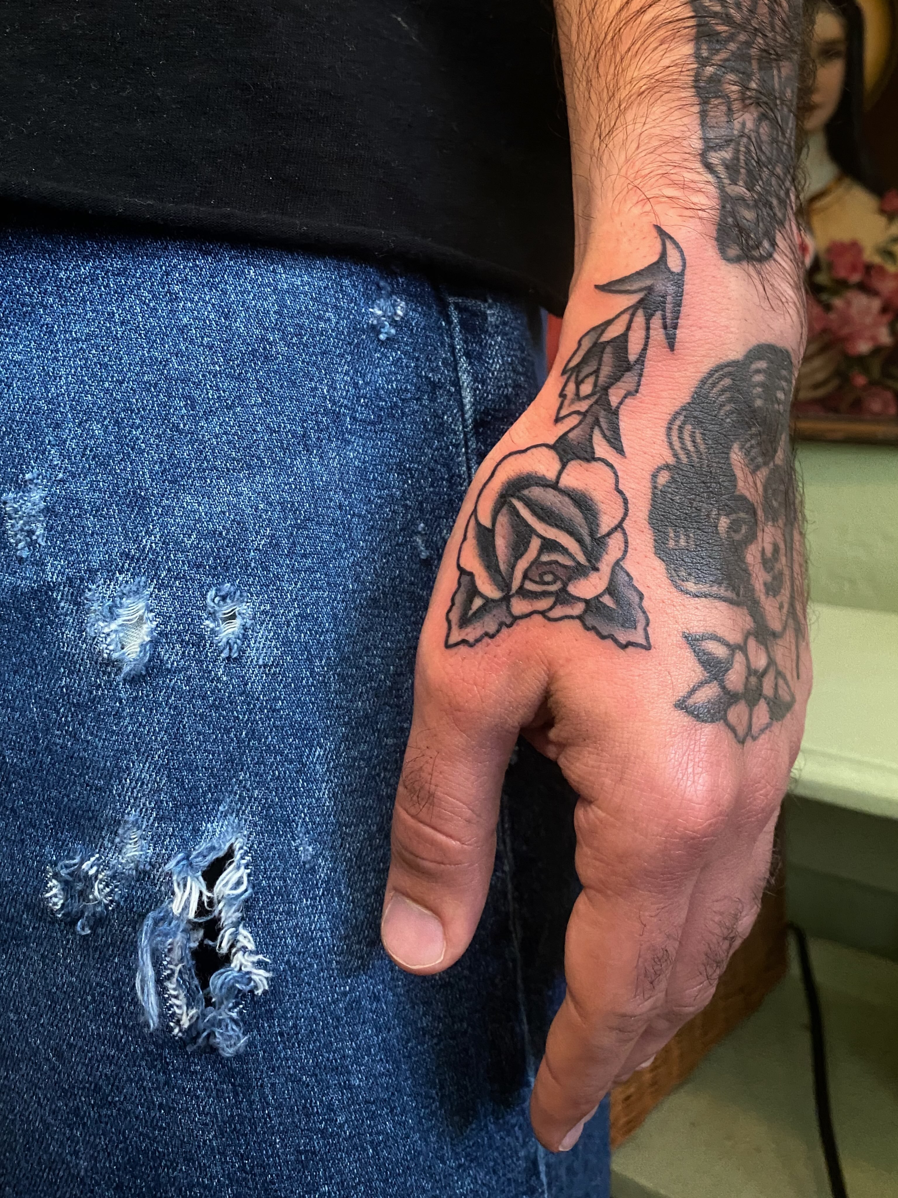 Rose black and grey tattoo on the forearm by Jaclin Grace Hastings
