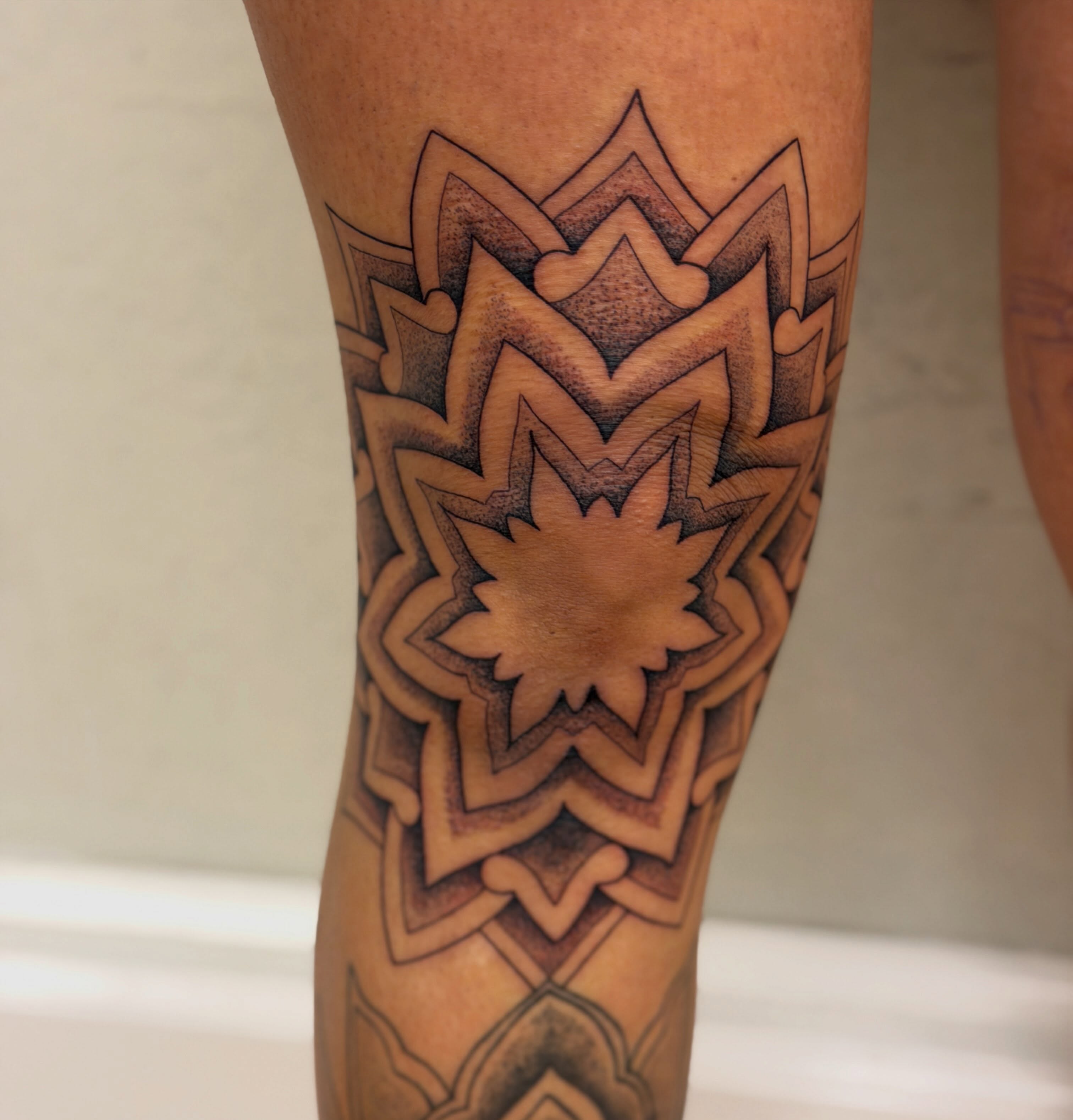 Geometric mandala geometric tattoo on the forearm by Raul Najera Tattoo, Plano, Texas